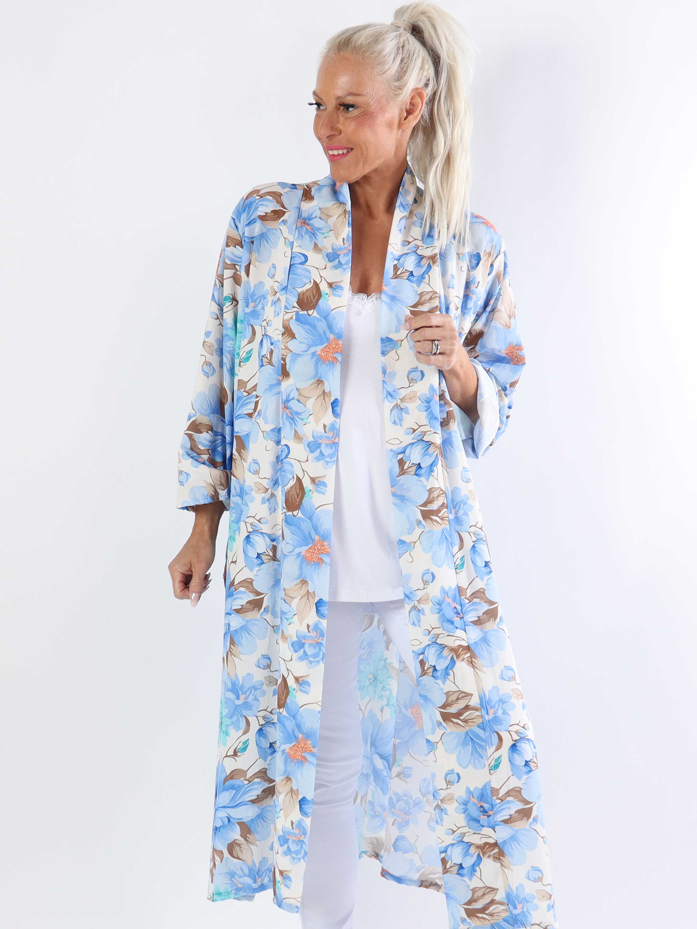 Flower Kimono - Sød lang plus size kimono med blomsterprint