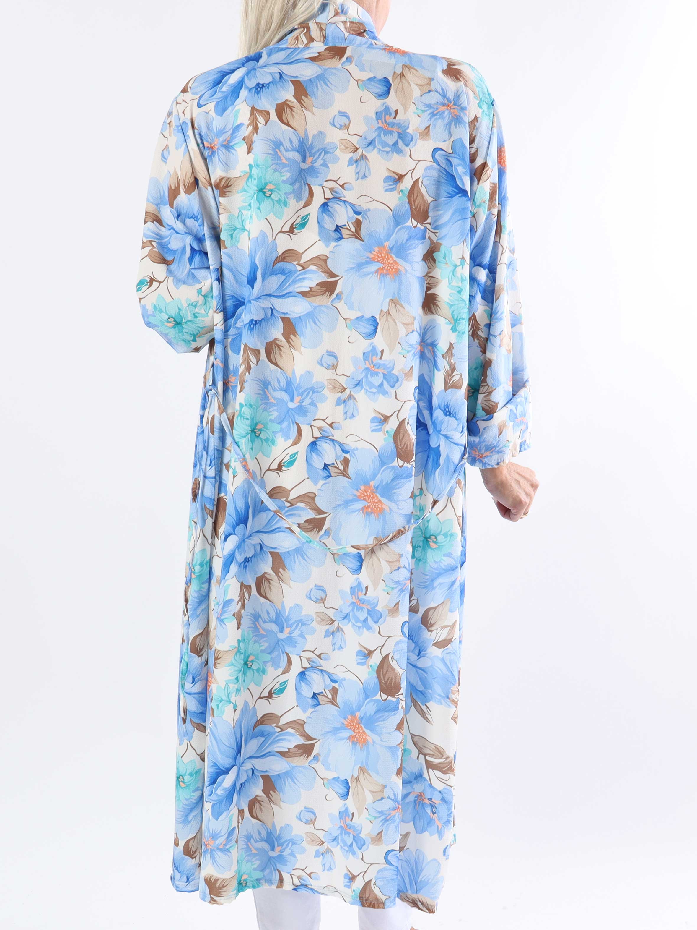 Flower Kimono - Sød lang plus size kimono med blomsterprint