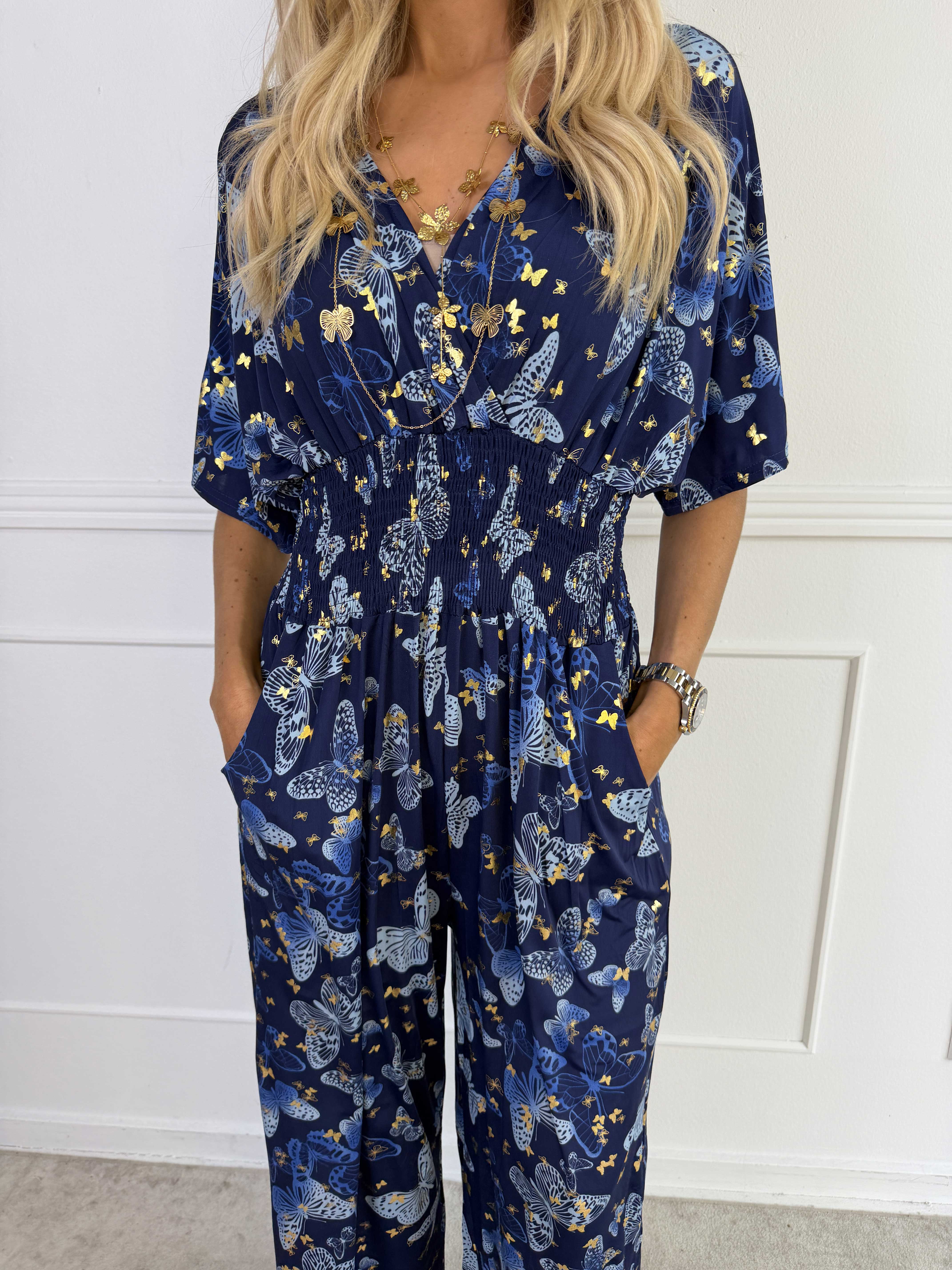 Pams Butterfly Jumpsuit - Elastisk buksedragt i sommerfugleprint