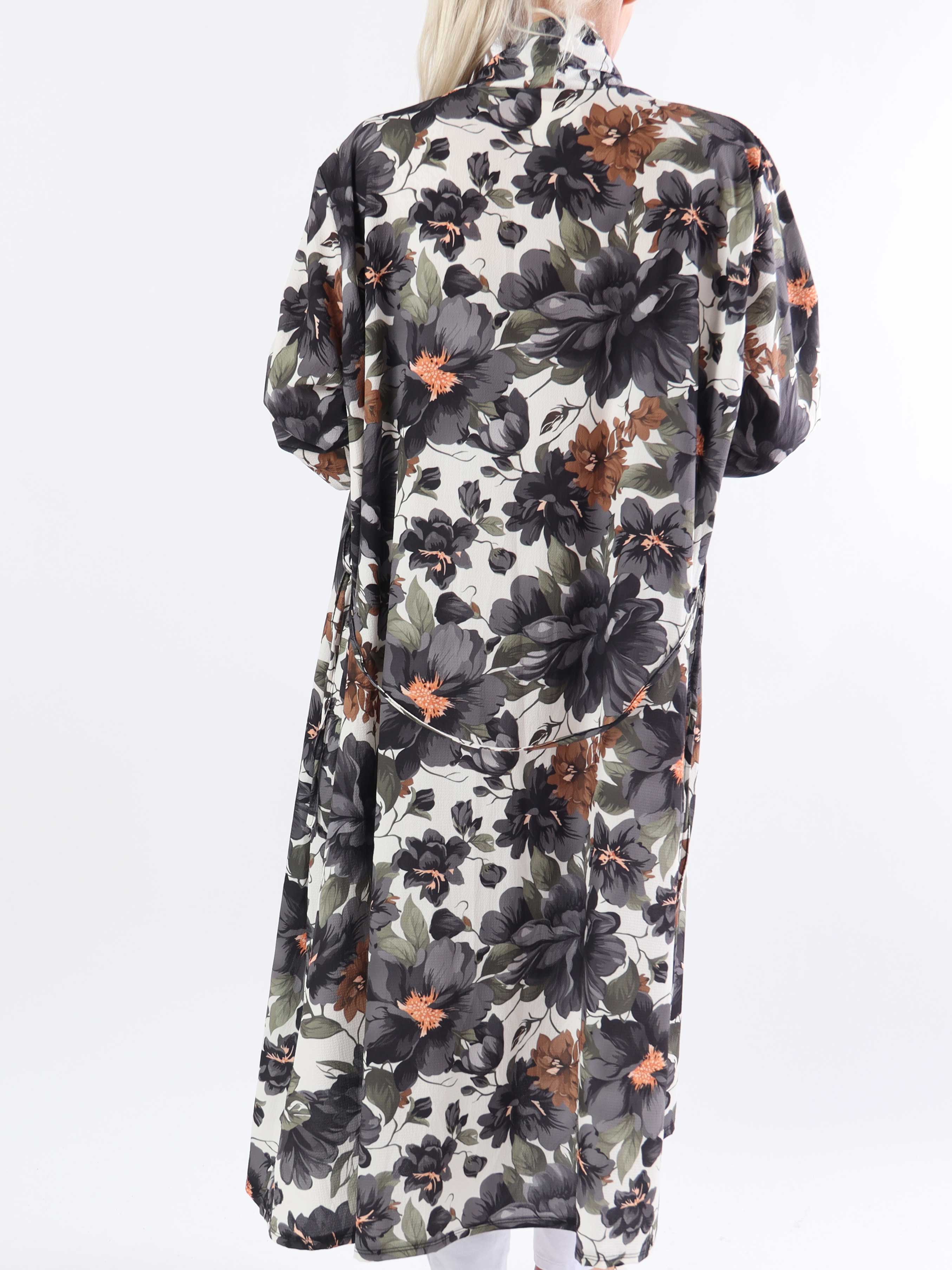 Flower Kimono - Sød lang plus size kimono med blomsterprint