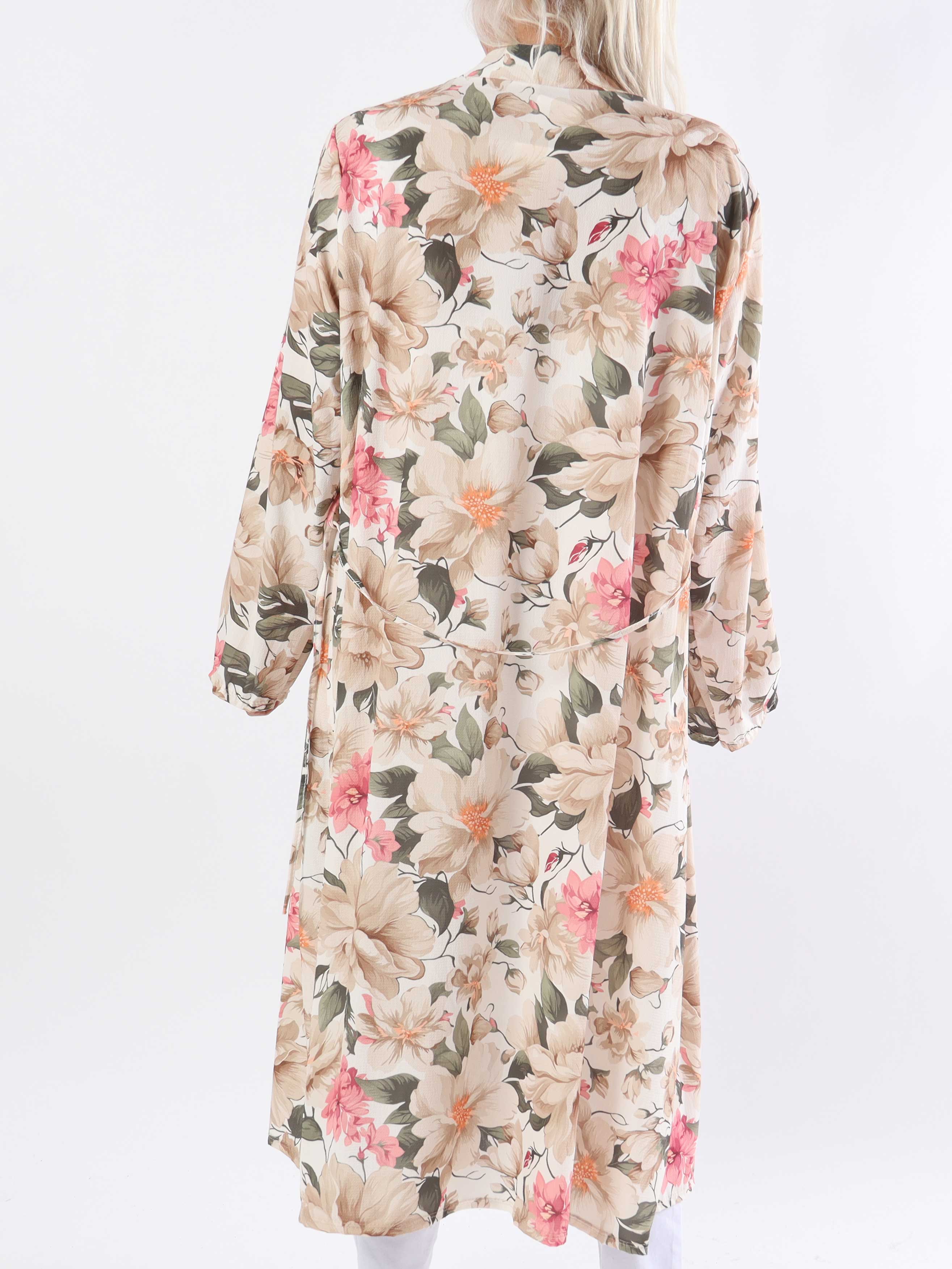 Flower Kimono - Sød lang plus size kimono med blomsterprint