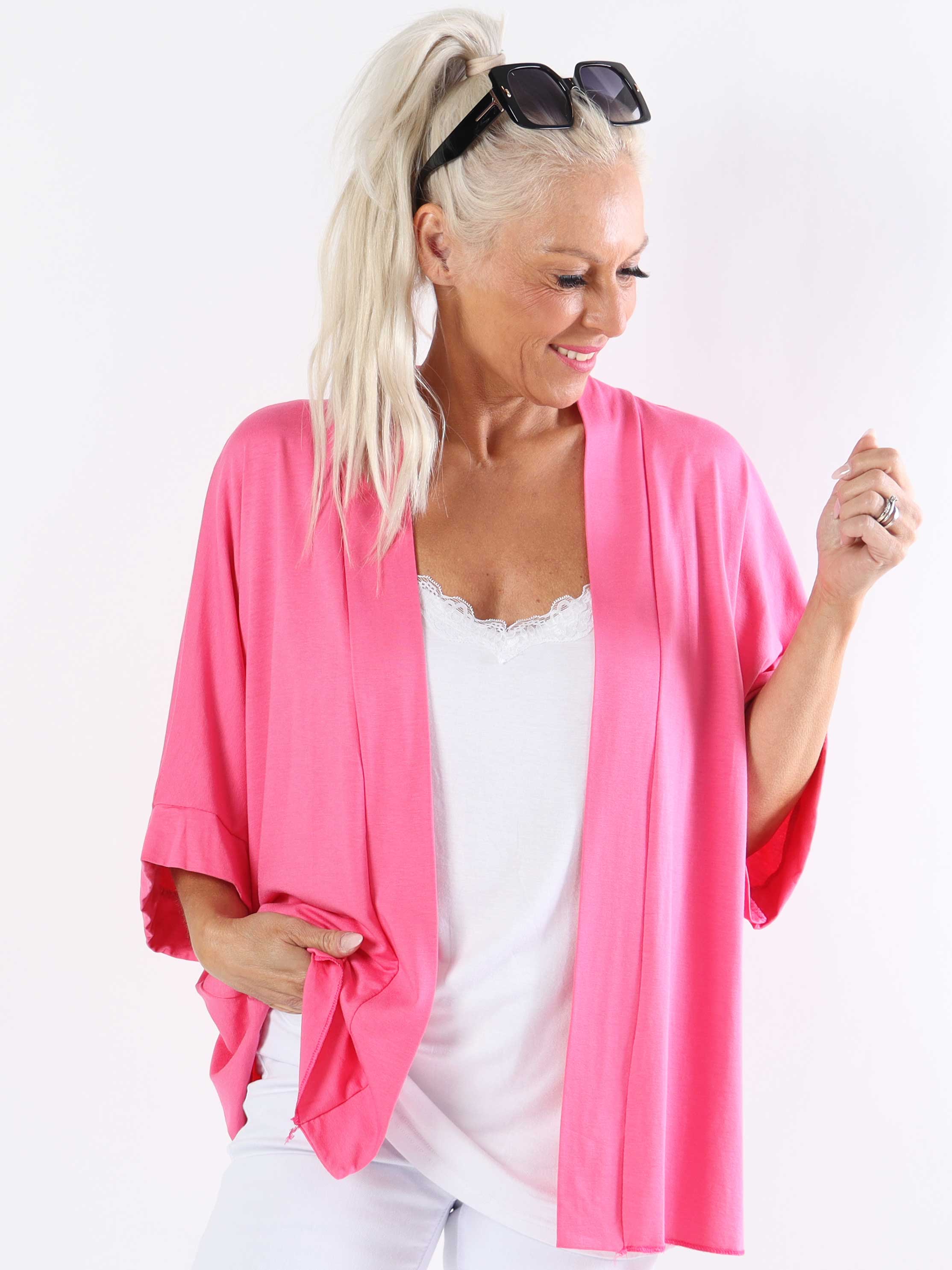 Mimi - Plus size ensfarvet cardigan i viskose