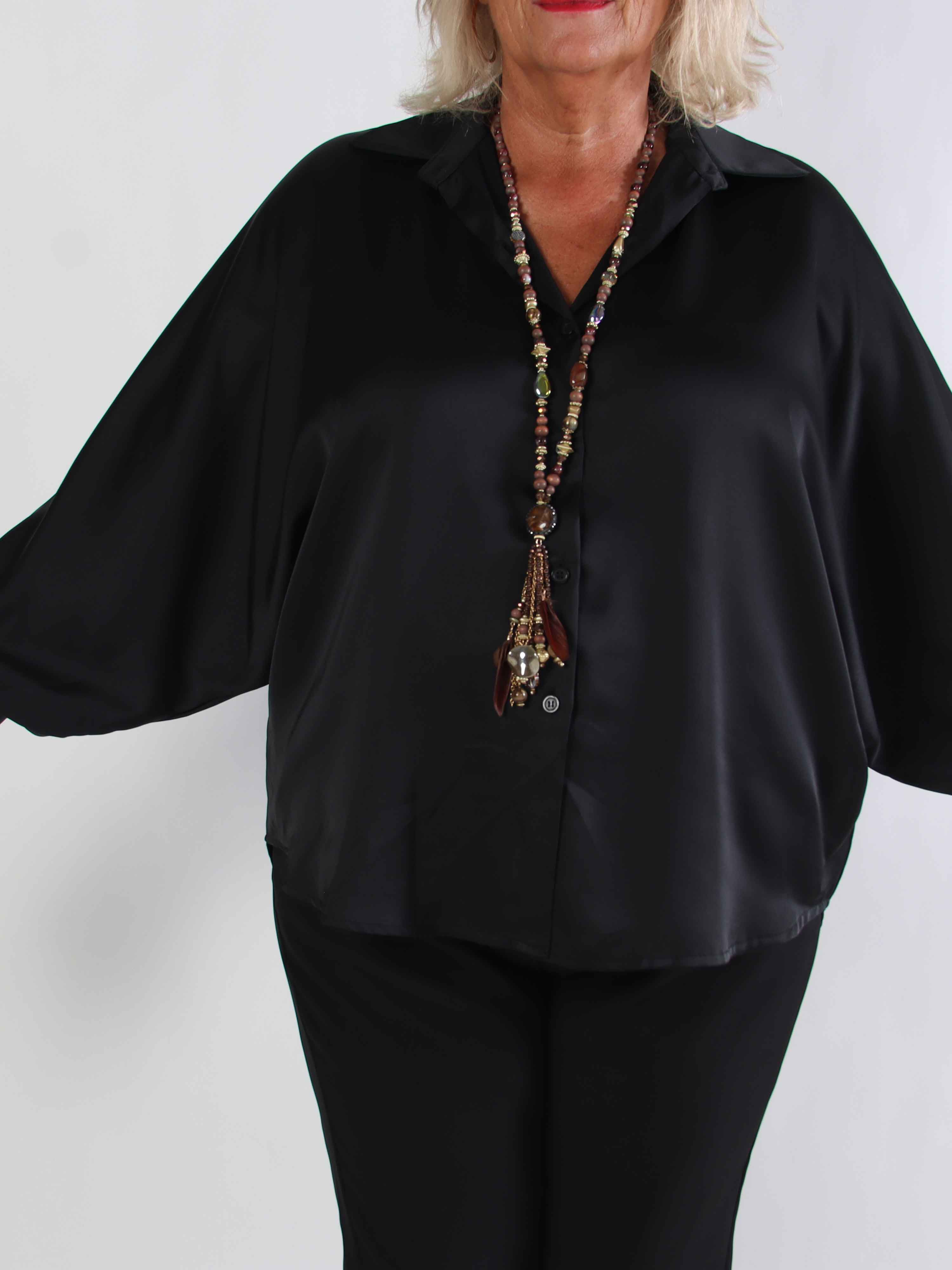 Feliciti - Shiny plus size skjorte med flagermusærmer