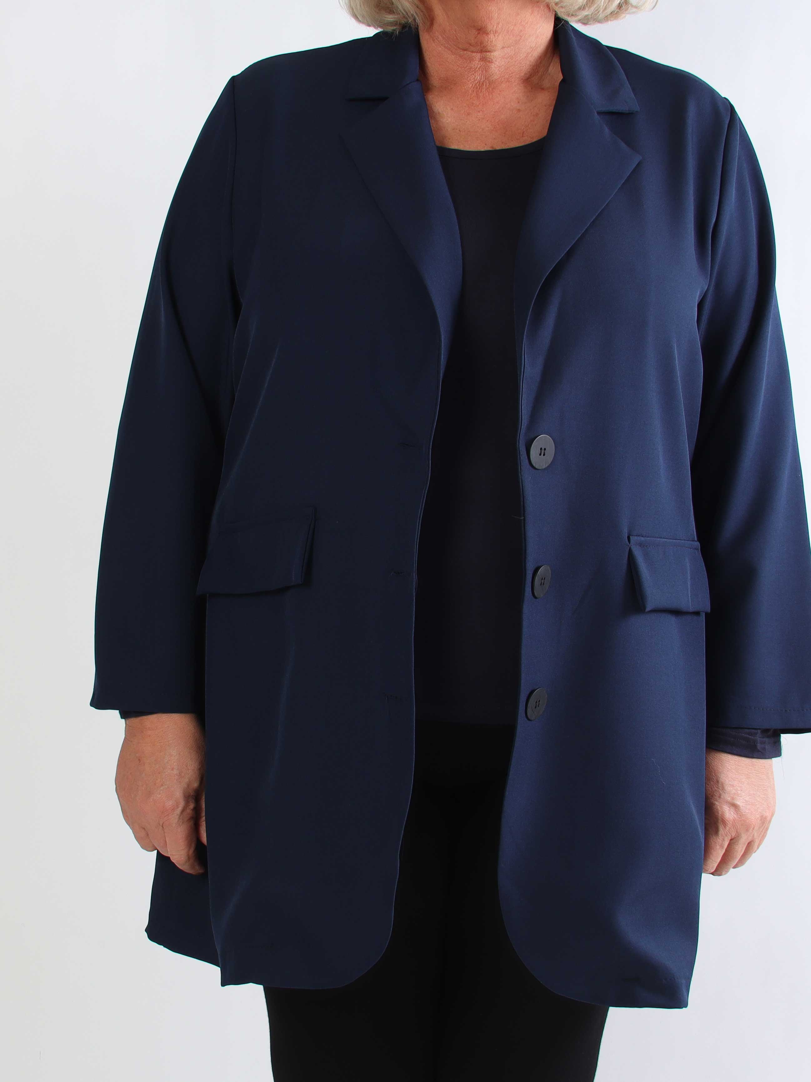 Lanthe Long Plain - Lang ensfarvet plus size blazer