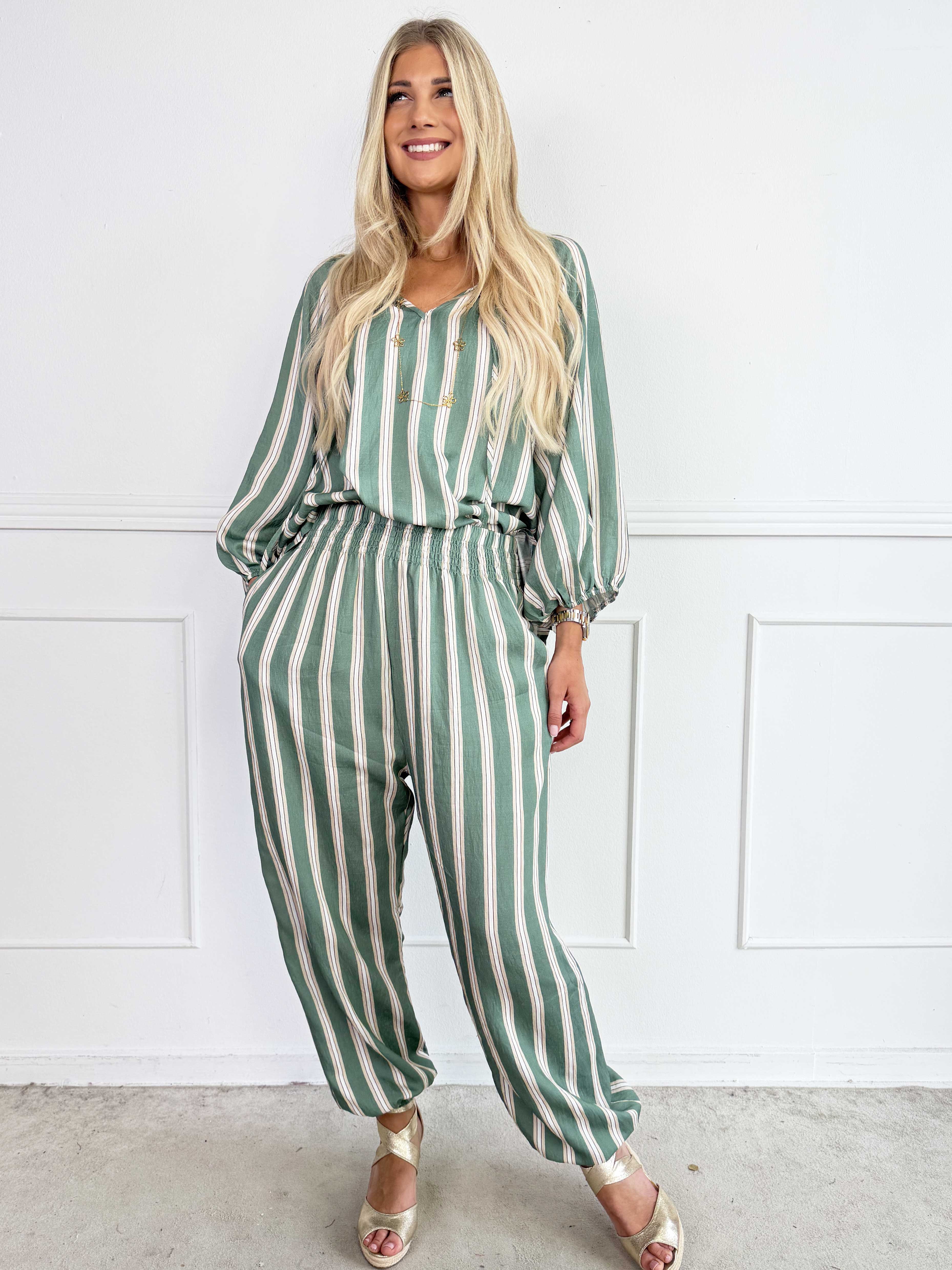 Amidala Pants - Feminin stribede bukser i let viskoseblanding med elastikkant
