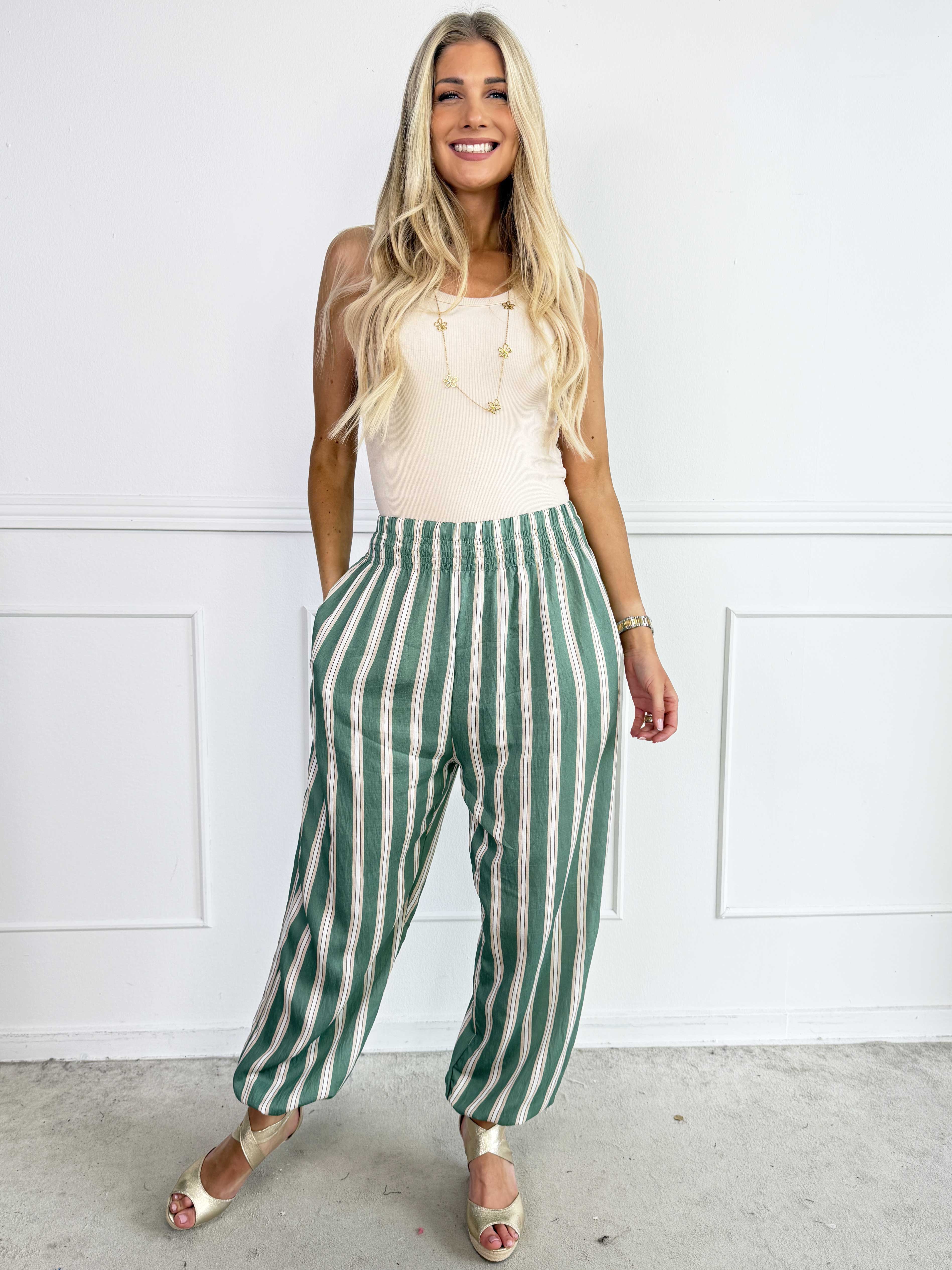 Amidala Pants - Feminin stribede bukser i let viskoseblanding med elastikkant