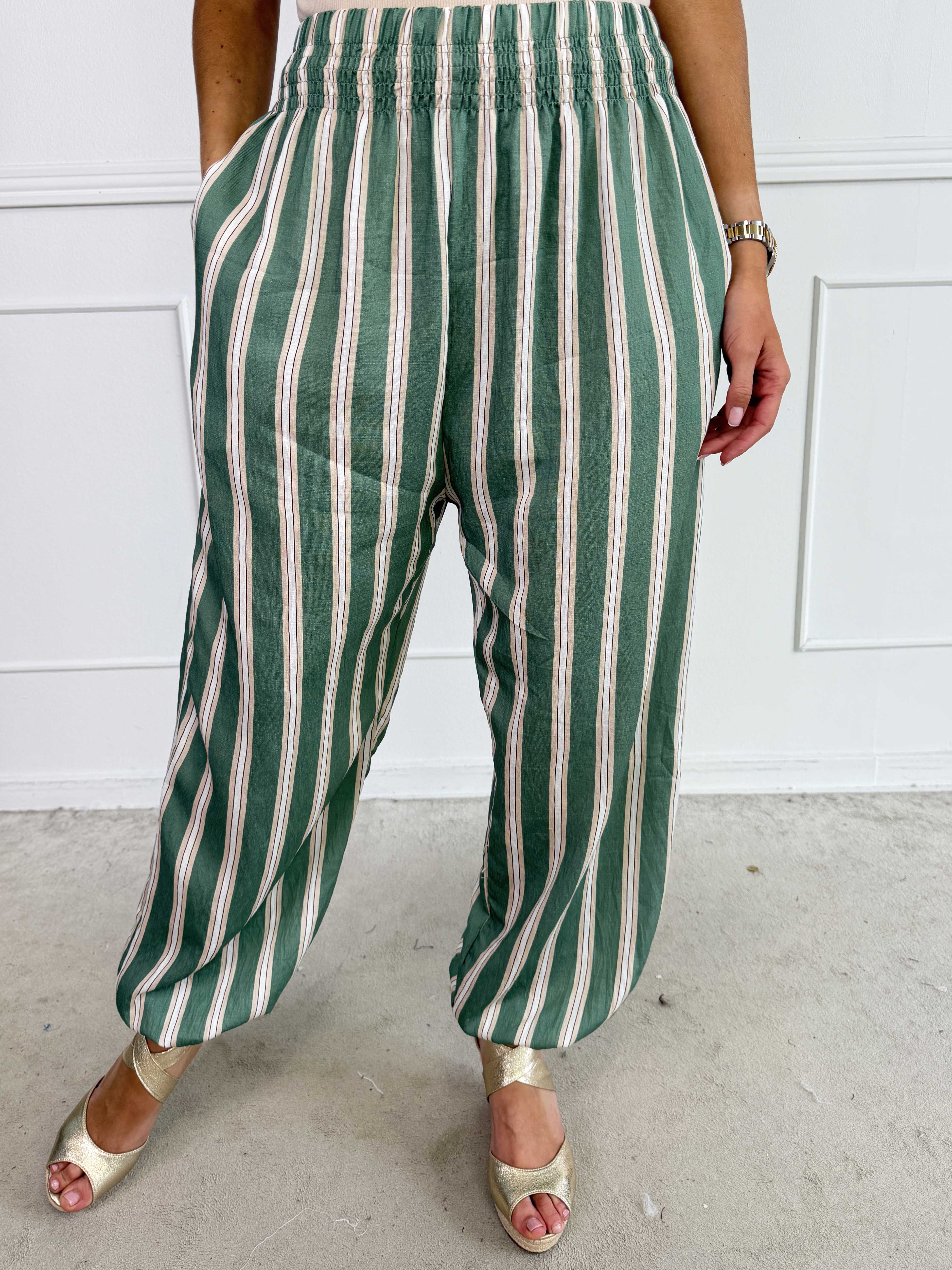 Amidala Pants - Feminin stribede bukser i let viskoseblanding med elastikkant