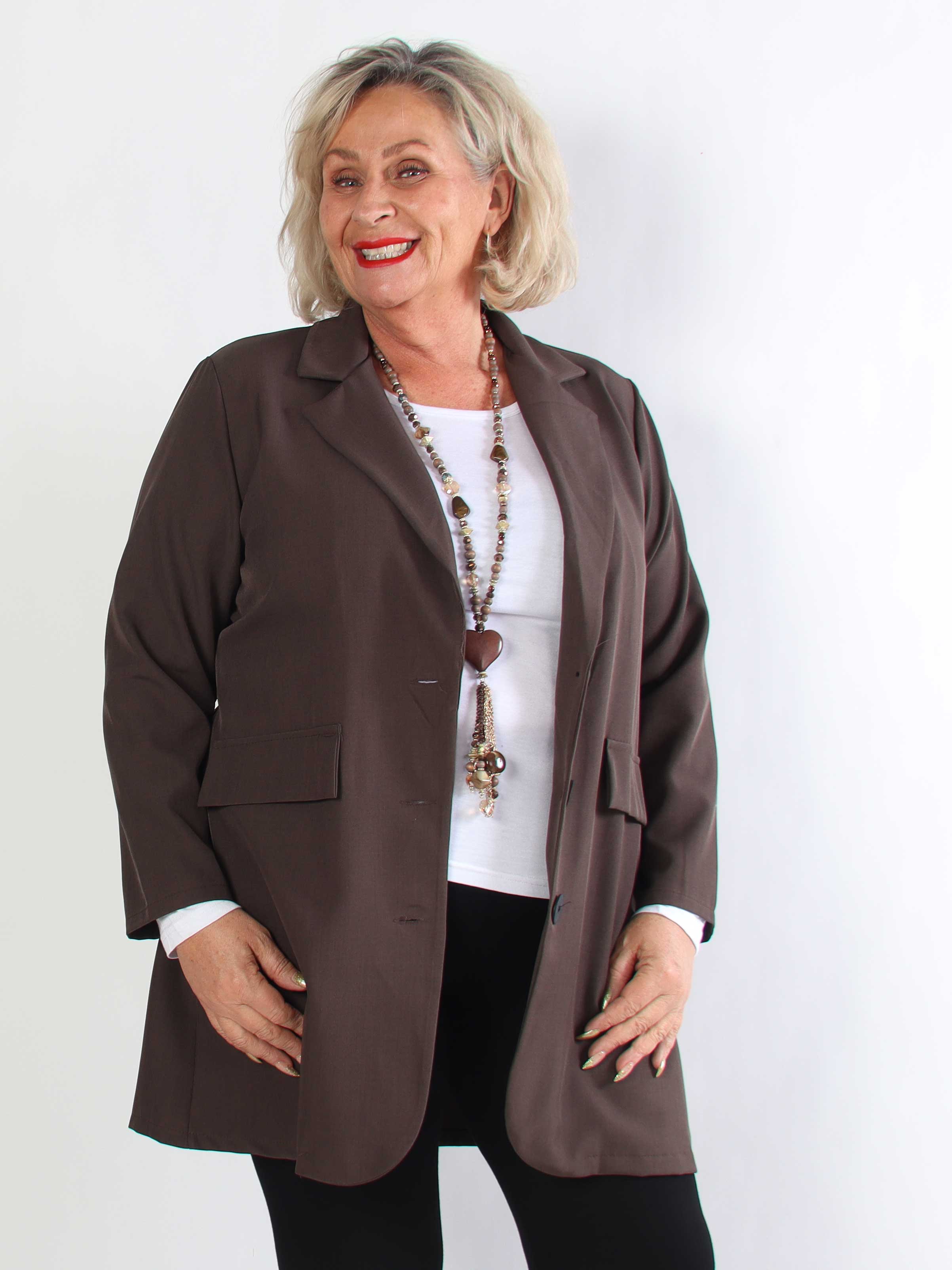 Lanthe Long Plain - Lang ensfarvet plus size blazer