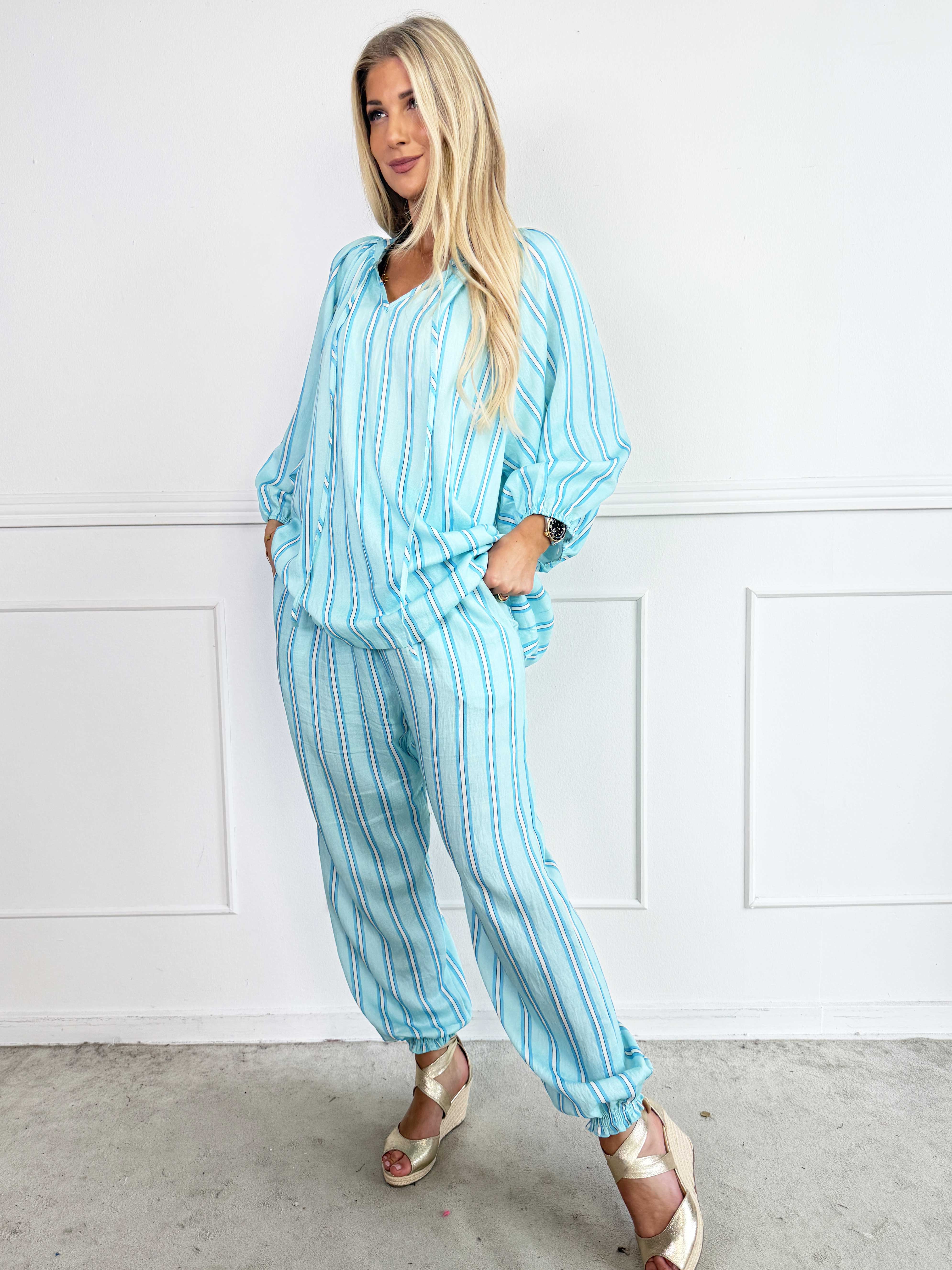 Amidala Pants - Feminin stribede bukser i let viskoseblanding med elastikkant