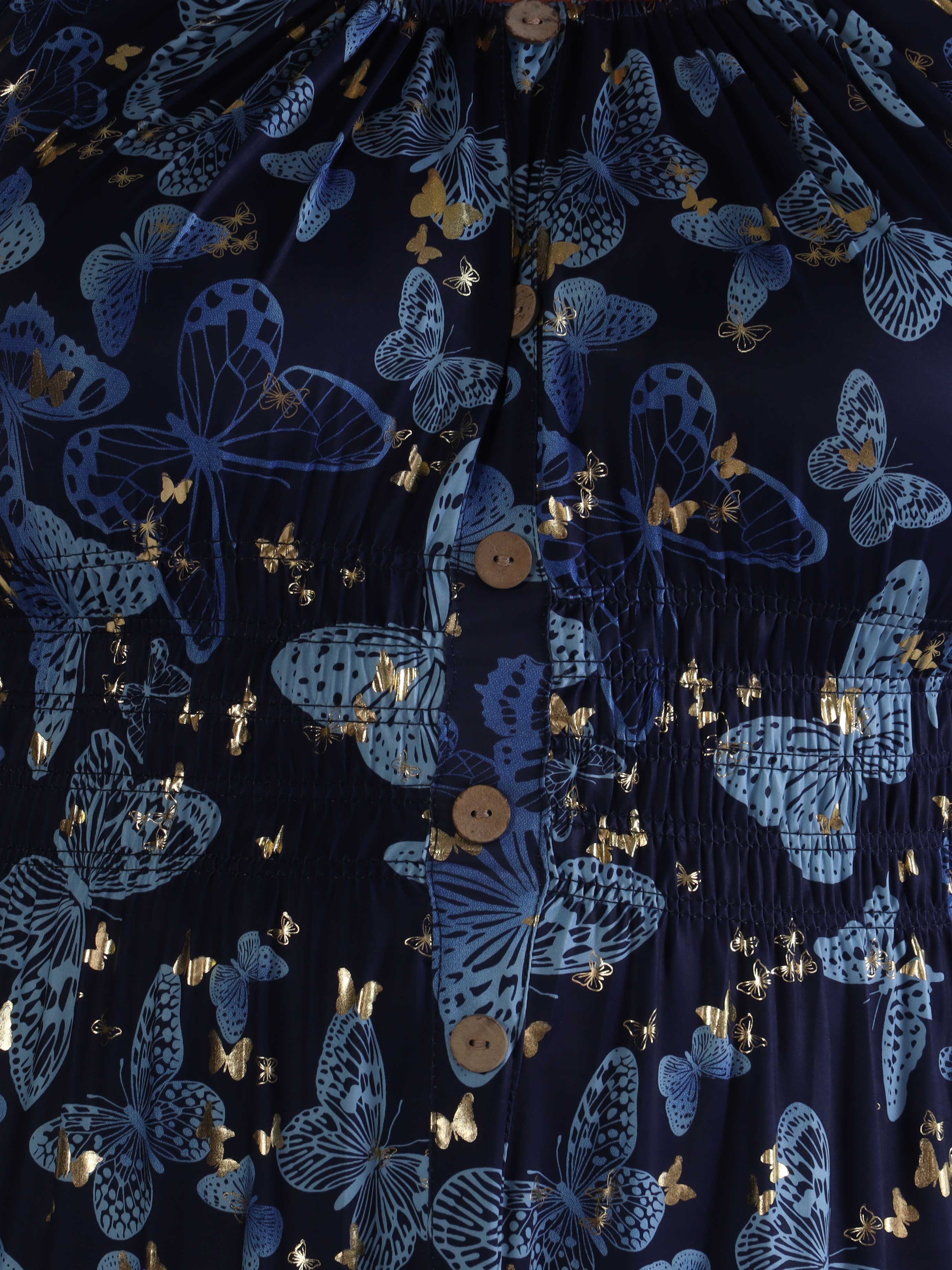 Tea Butterfly L/S - Plus size kjole med elastik i livet og sommerfugleprint