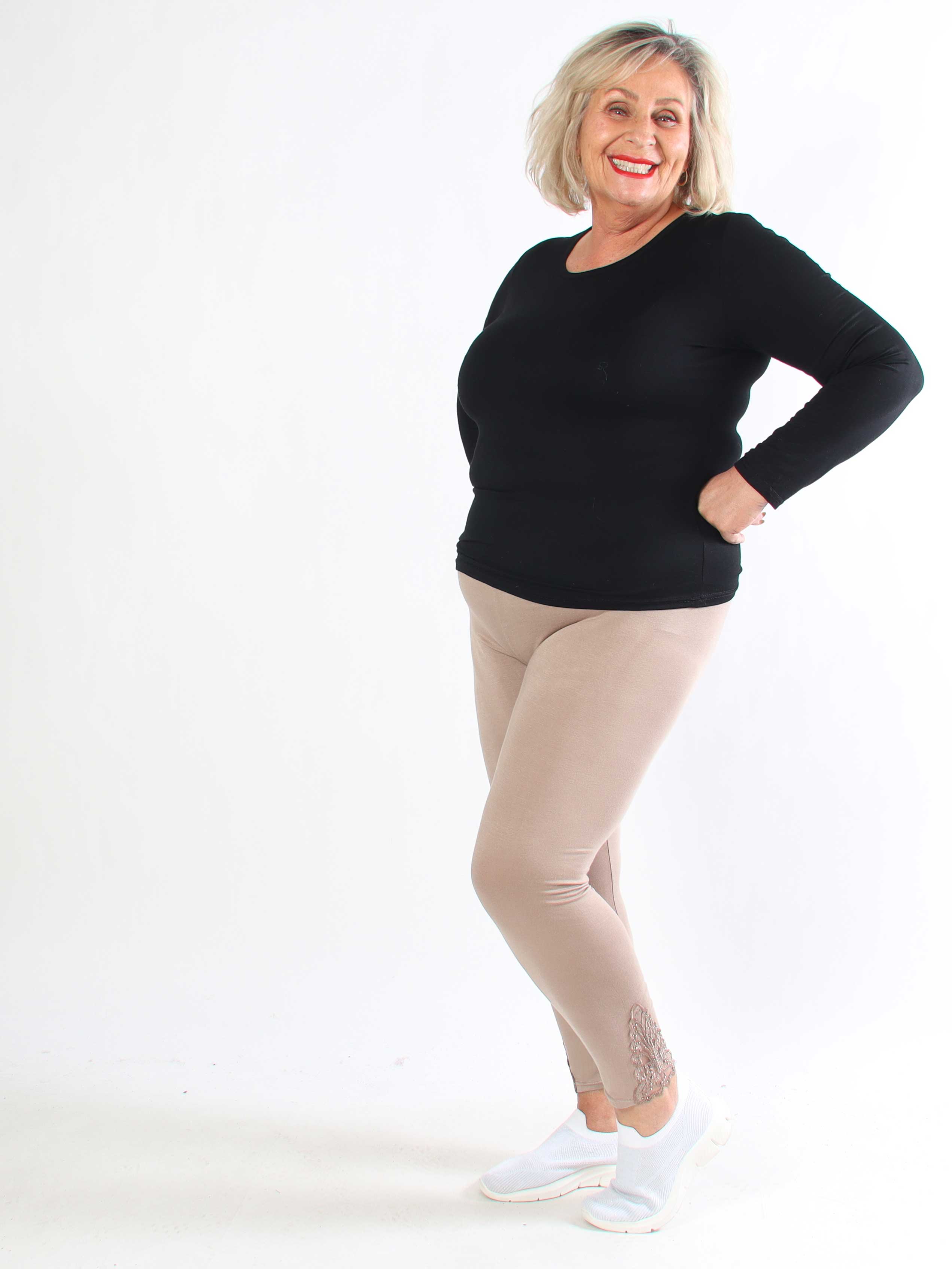 Jackie - Bløde leggings i viskose med blonde og similisten