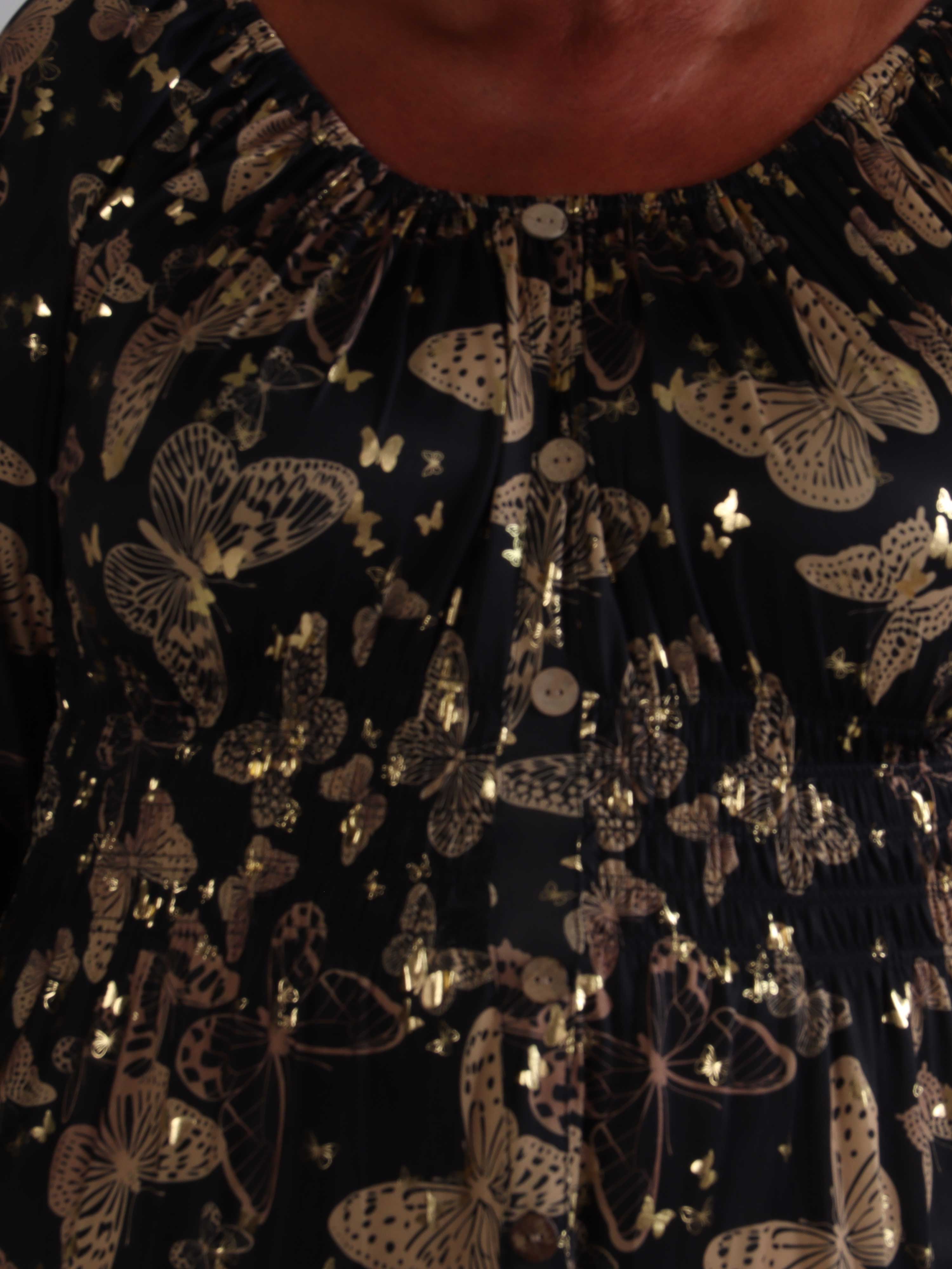 Tea Butterfly L/S - Plus size kjole med elastik i livet og sommerfugleprint