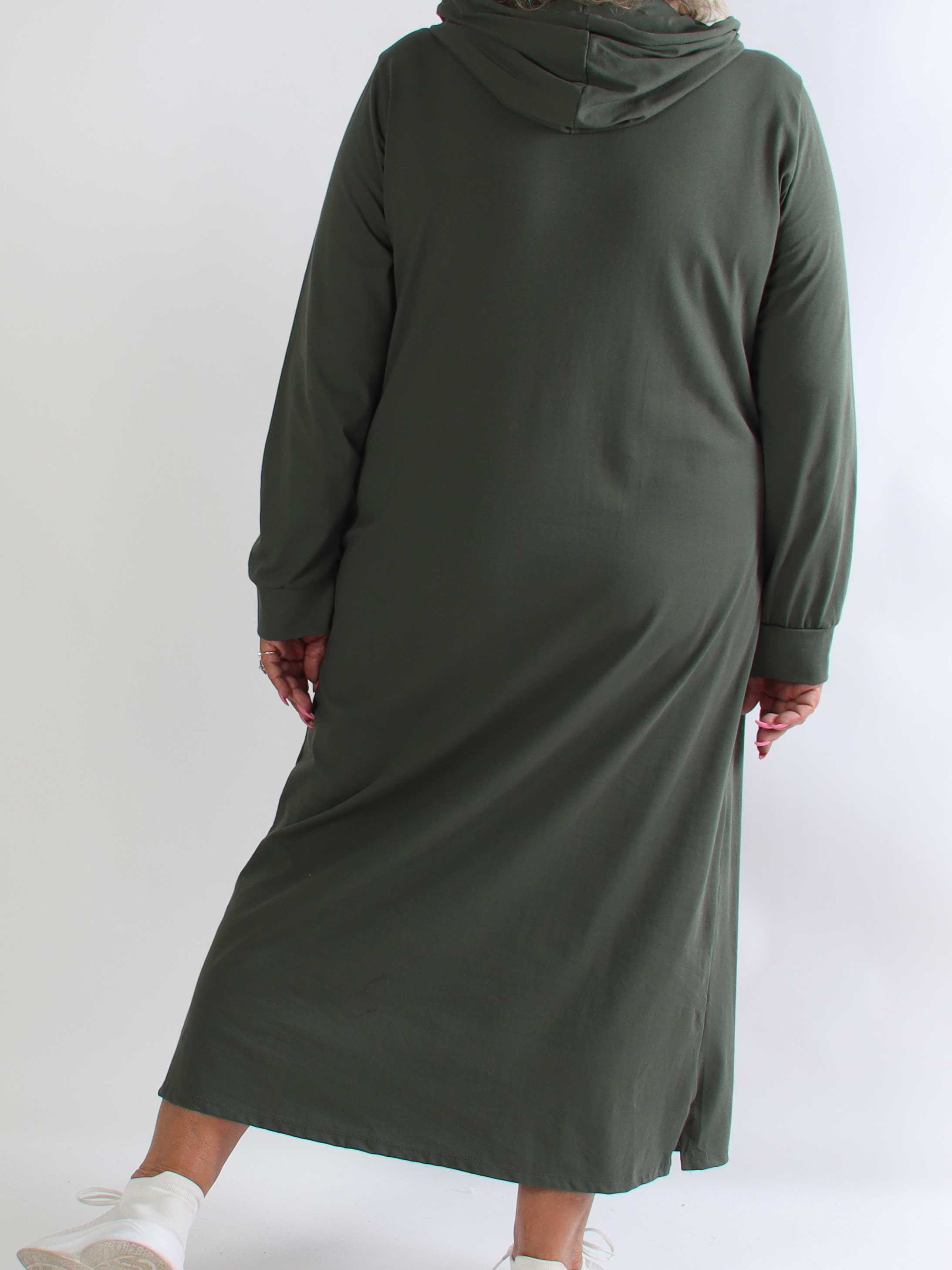 Violet - Lang plus size hoodiekjole i blød bomuld med VOGUE i flot guldprint