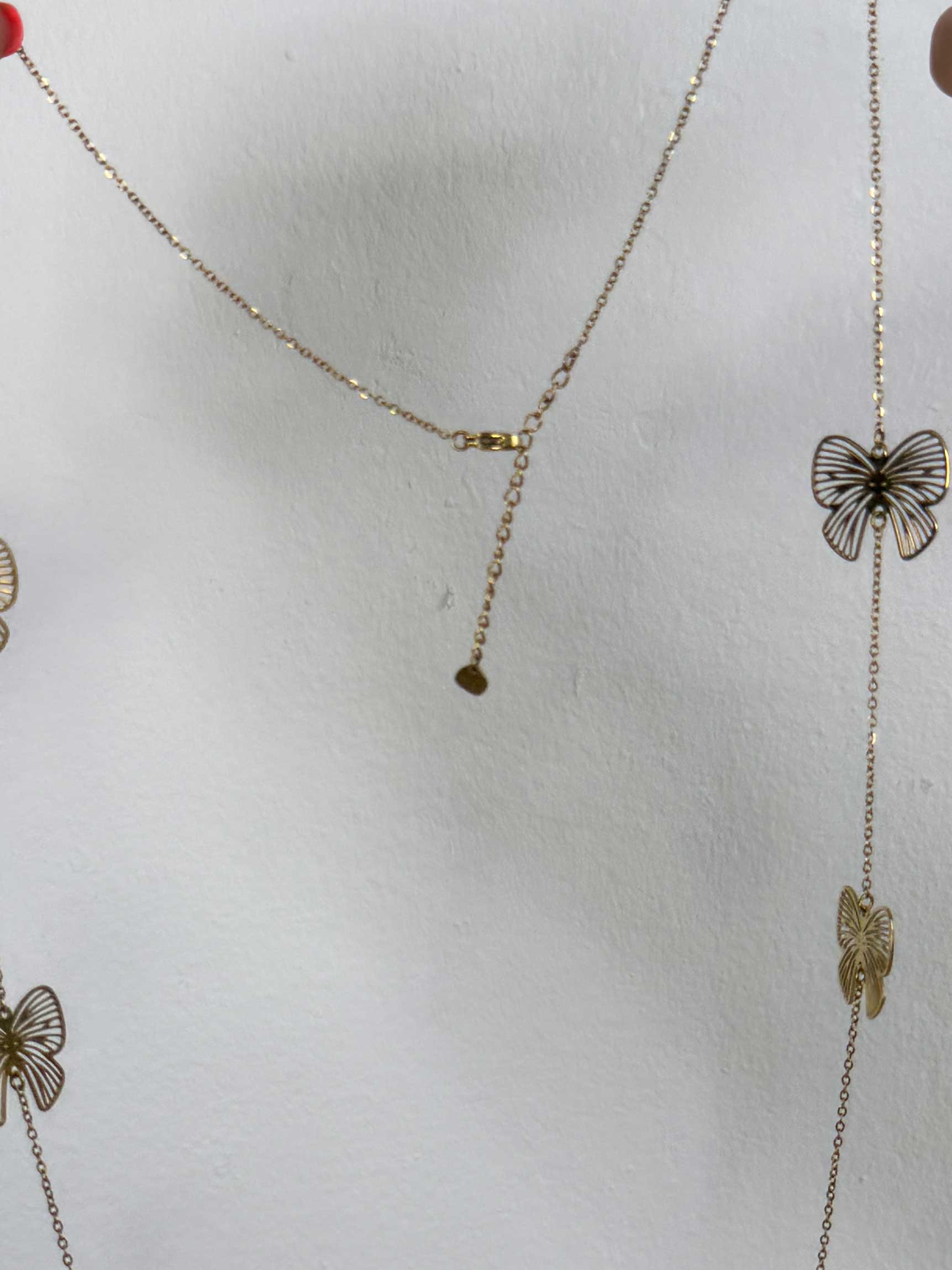 Eligold - Fin lang guldhalskæde med sommerfuglevedhæng