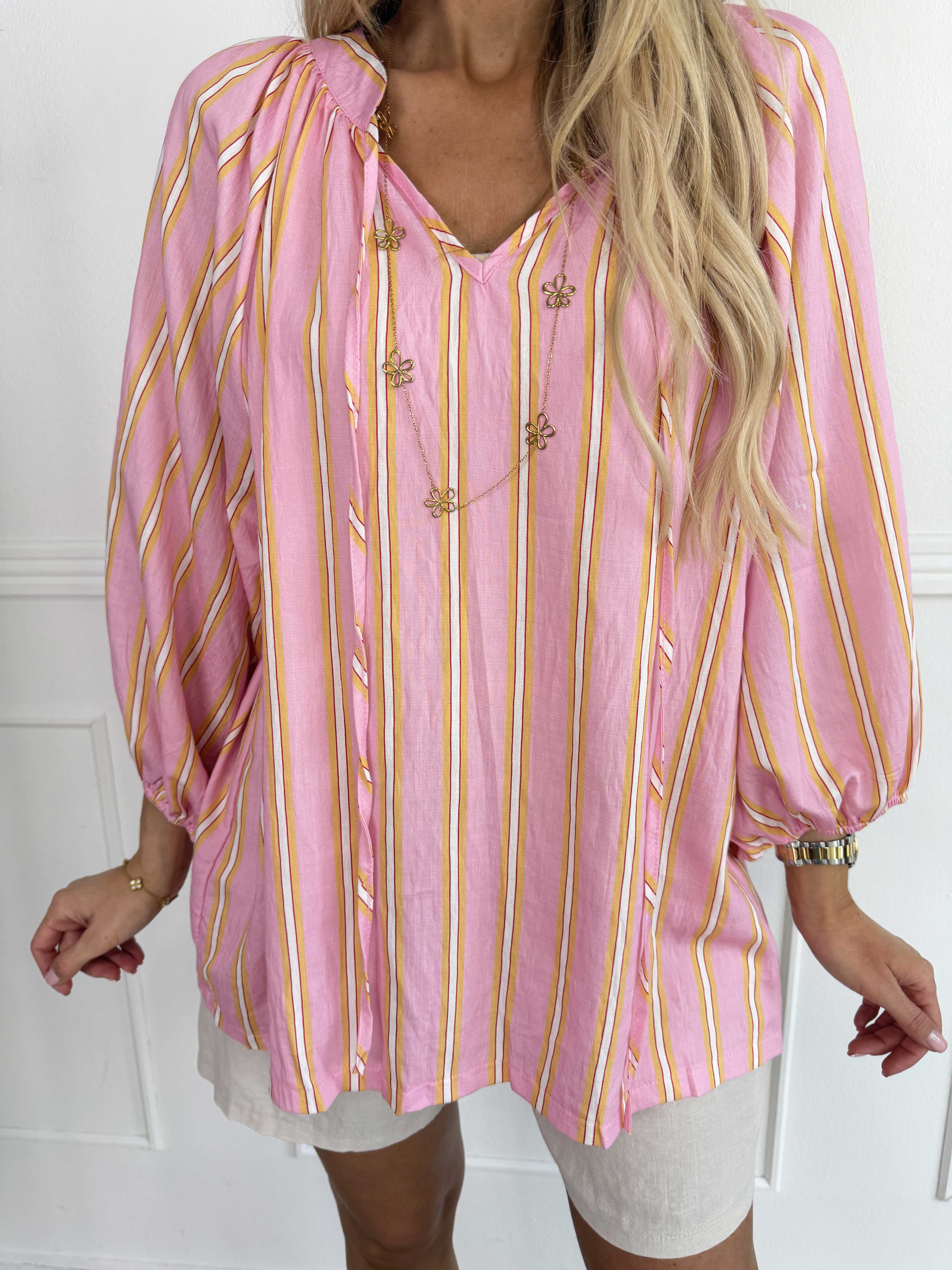 Amidala Shirt - Stribet plus size tunika i let viskoseblanding med smukke ballonærmer
