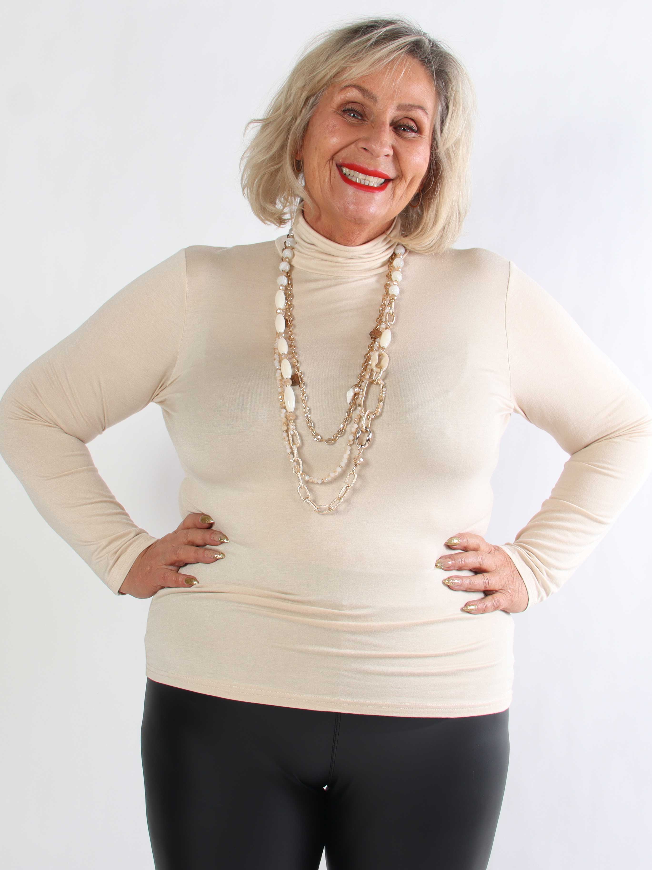 Noras - Langærmet basis bluse i viskose med turtleneck