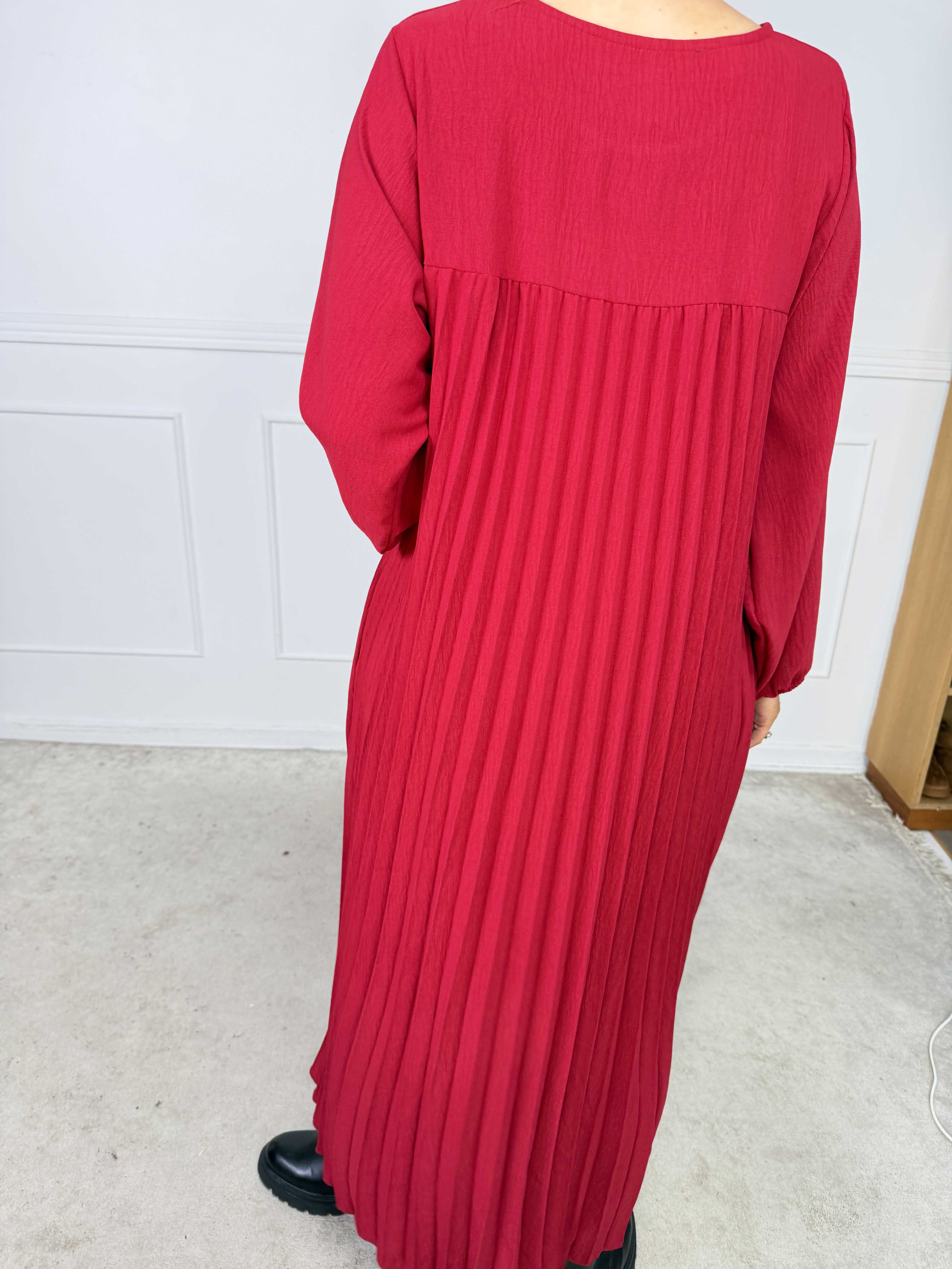 Nancy Long Sleeve - Lang kjole med plisseringer og lommer