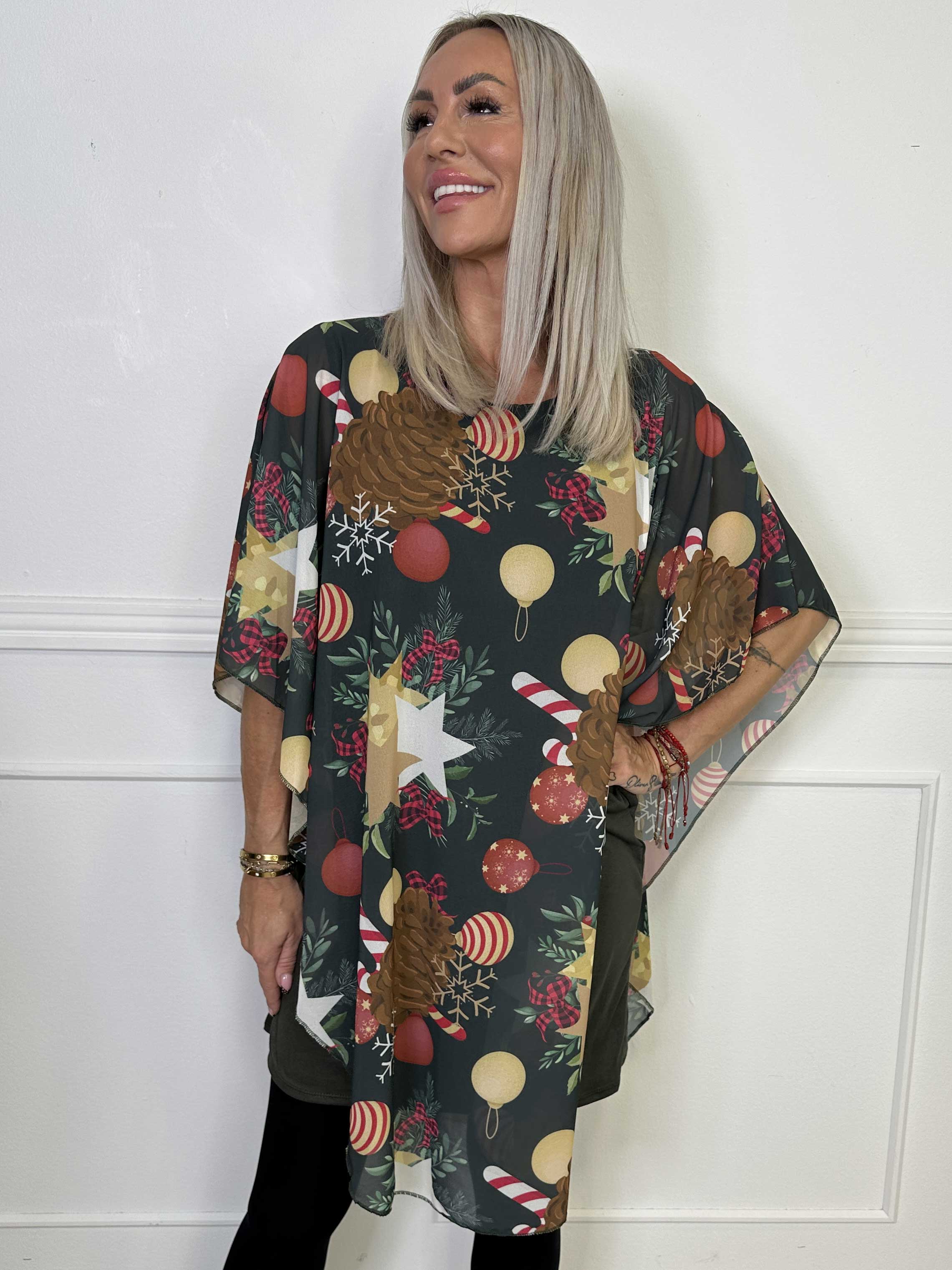 Kenya Pinecone - Tunikakjole med julemotiver på chiffonlaget