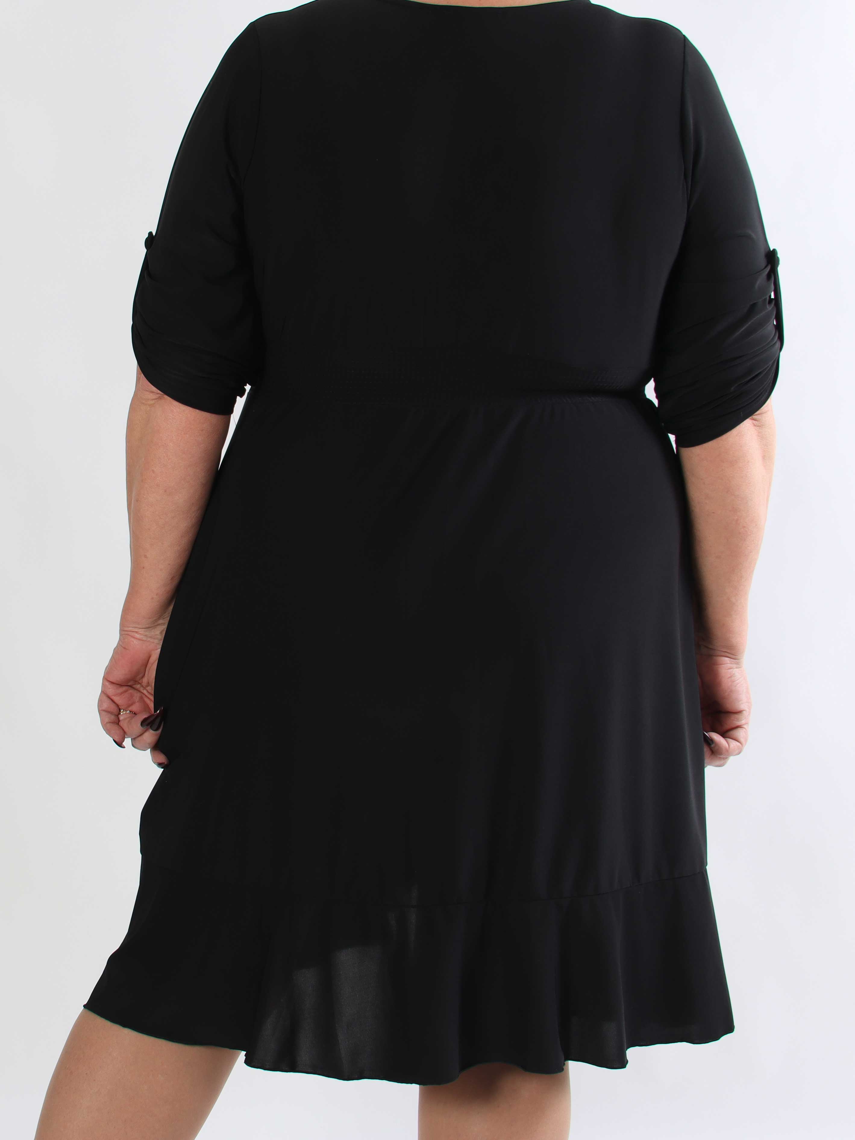 Savina Plain - Elastisk langærmet plus size kjole i slå-om-look
