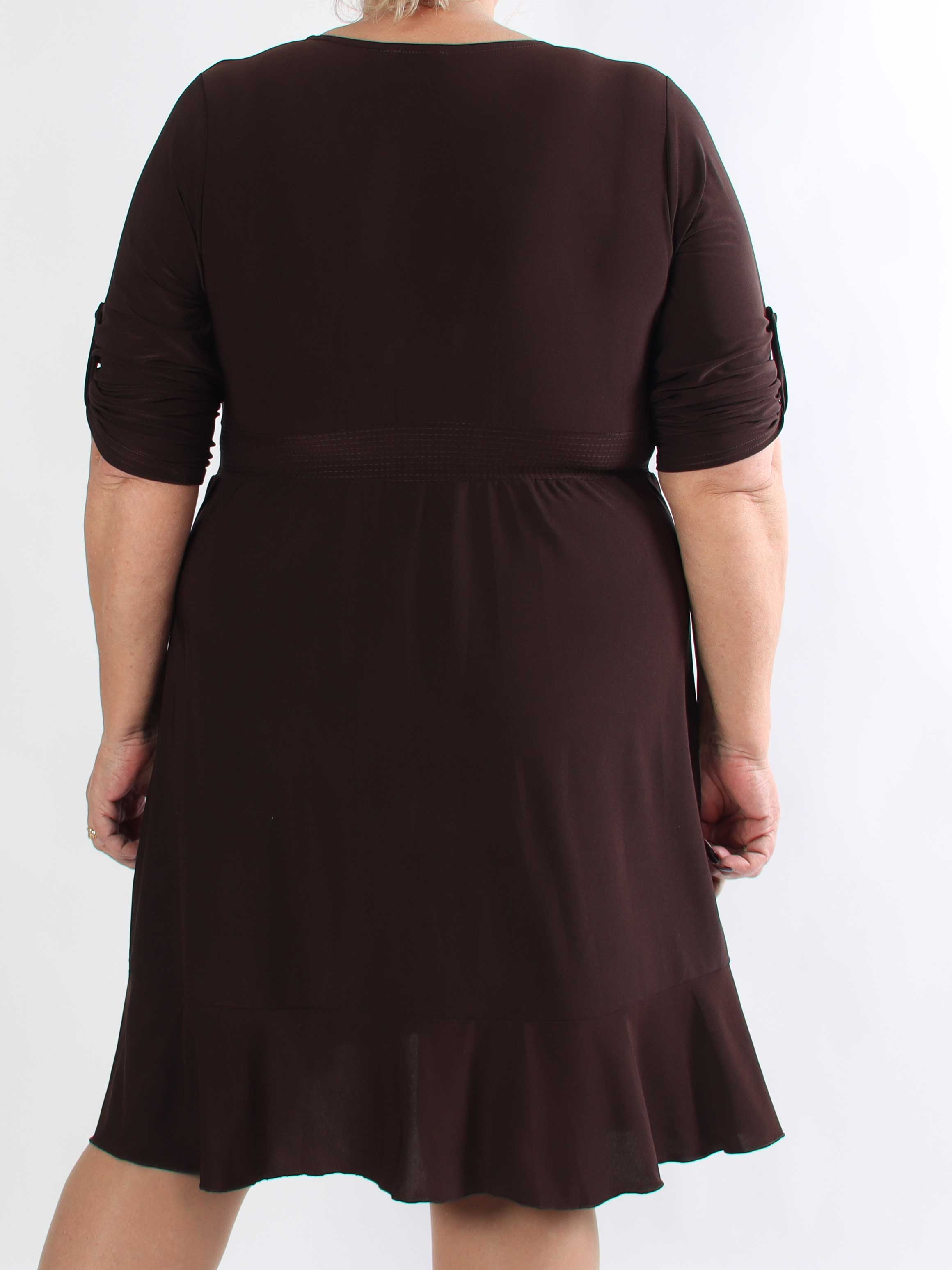 Savina Plain - Elastisk langærmet plus size kjole i slå-om-look