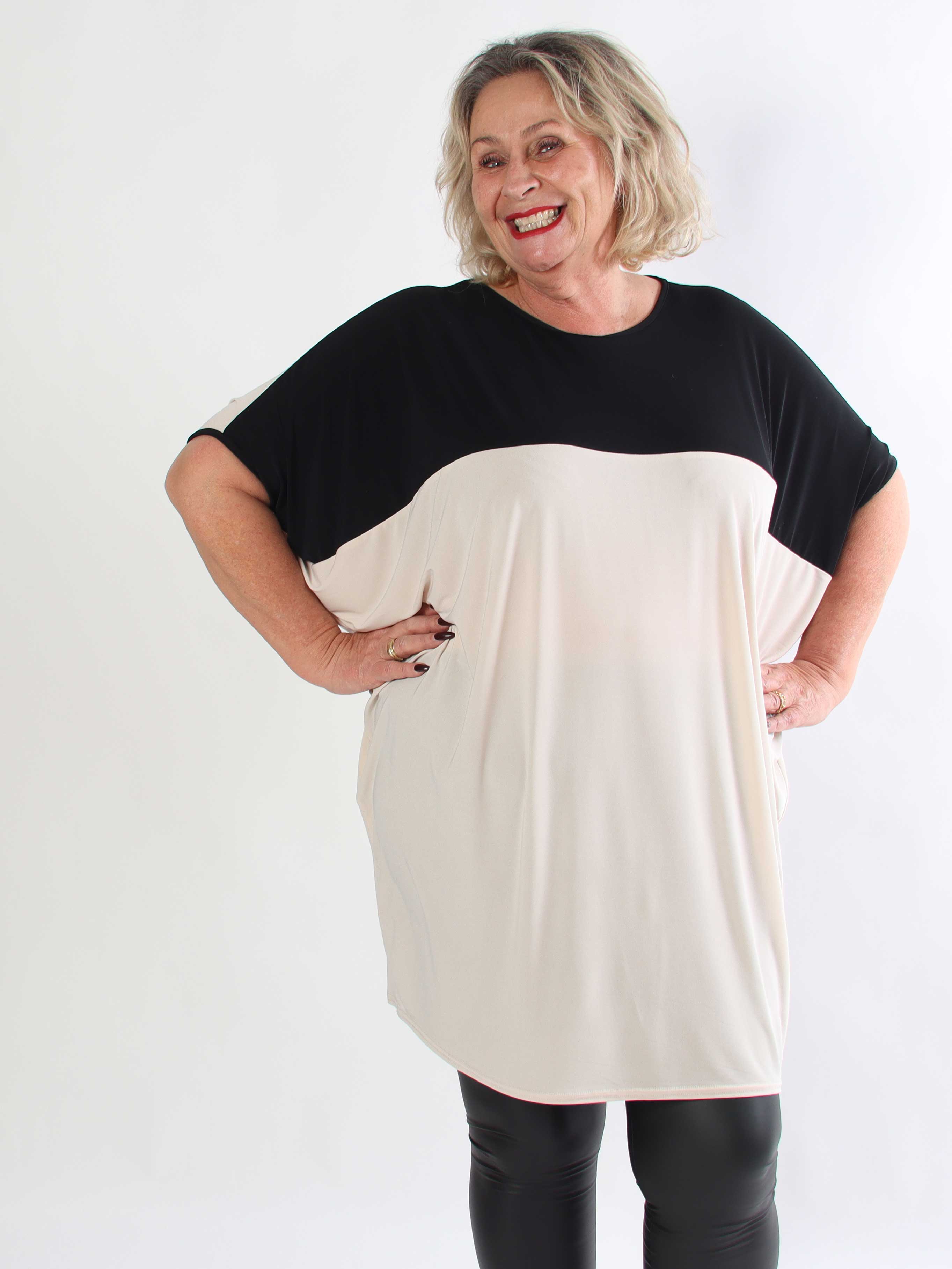 Spencer - Elastisk tofarvet plus size tunikakjole med flagermusærmer