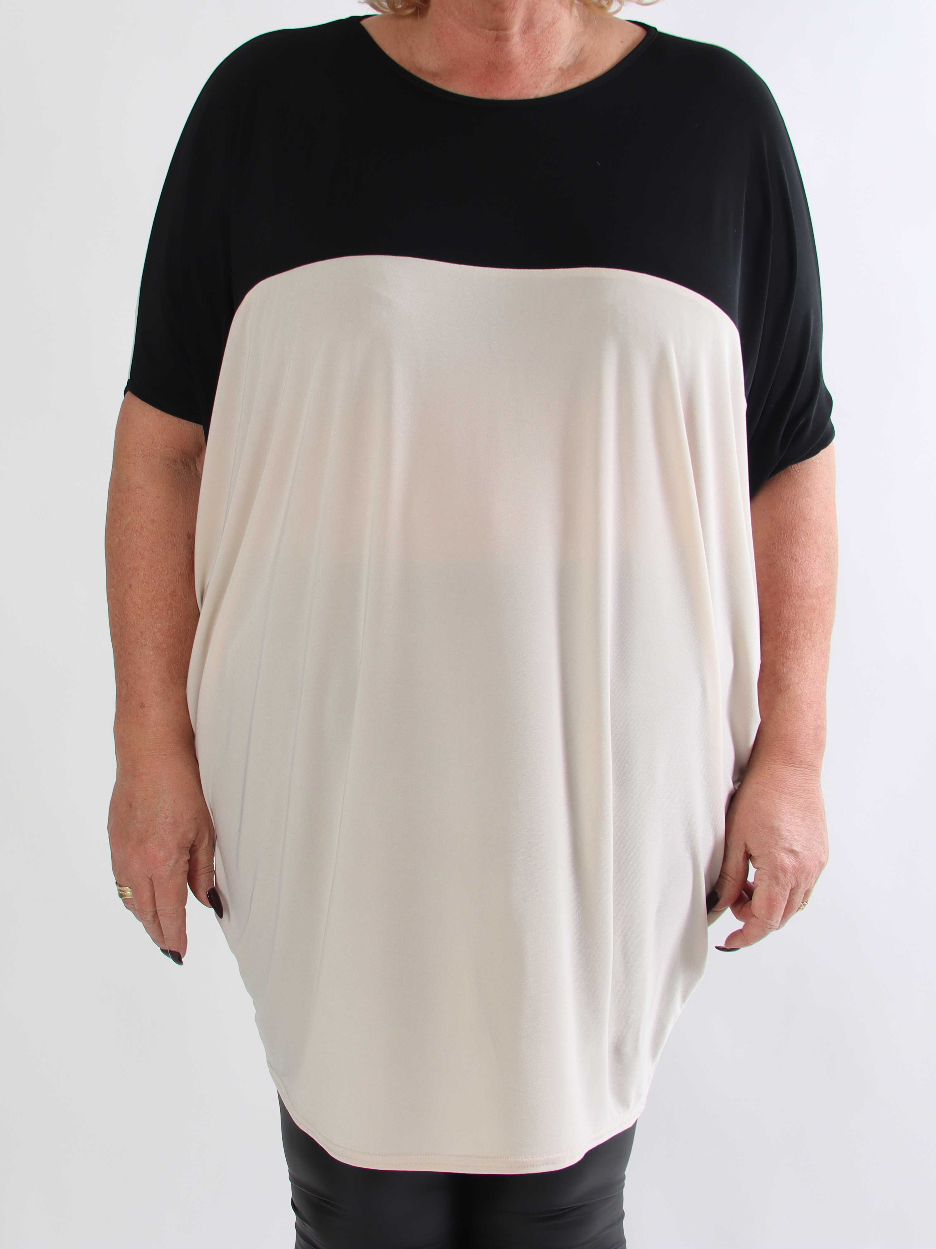 Spencer - Elastisk tofarvet plus size tunikakjole med flagermusærmer