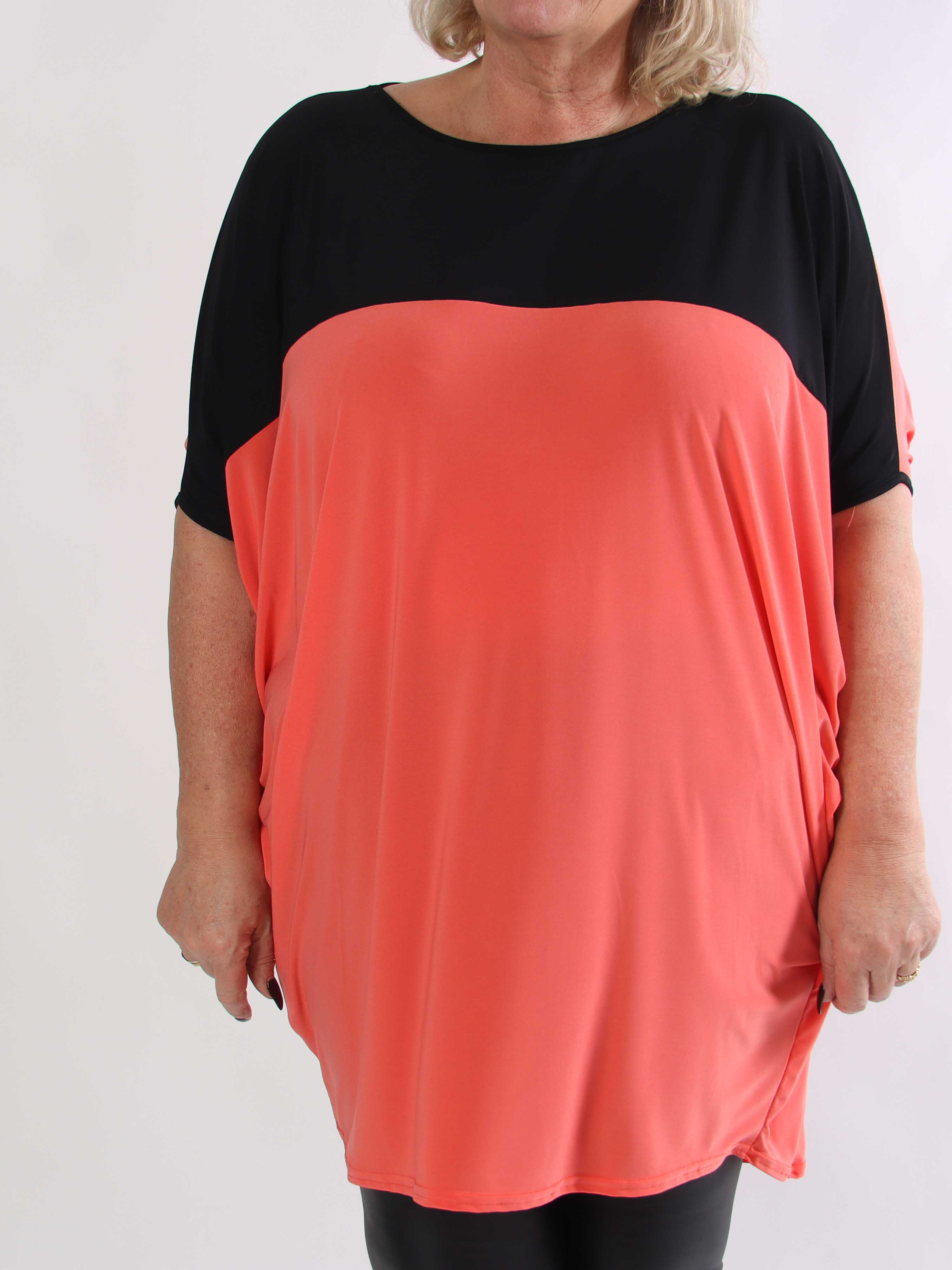 Spencer - Elastisk tofarvet plus size tunikakjole med flagermusærmer