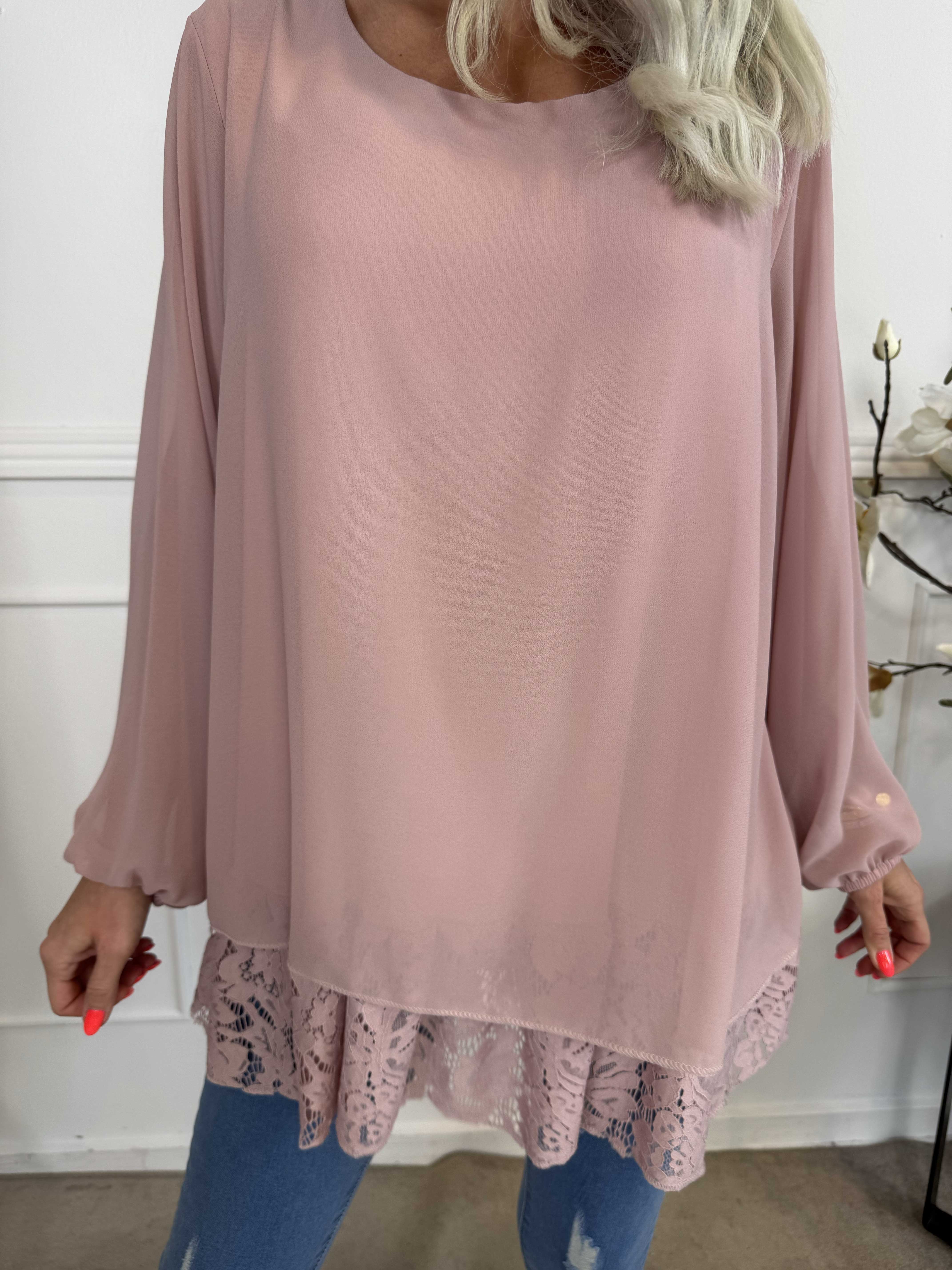 Luby Lace - Tunika i chiffon med blondekant forneden