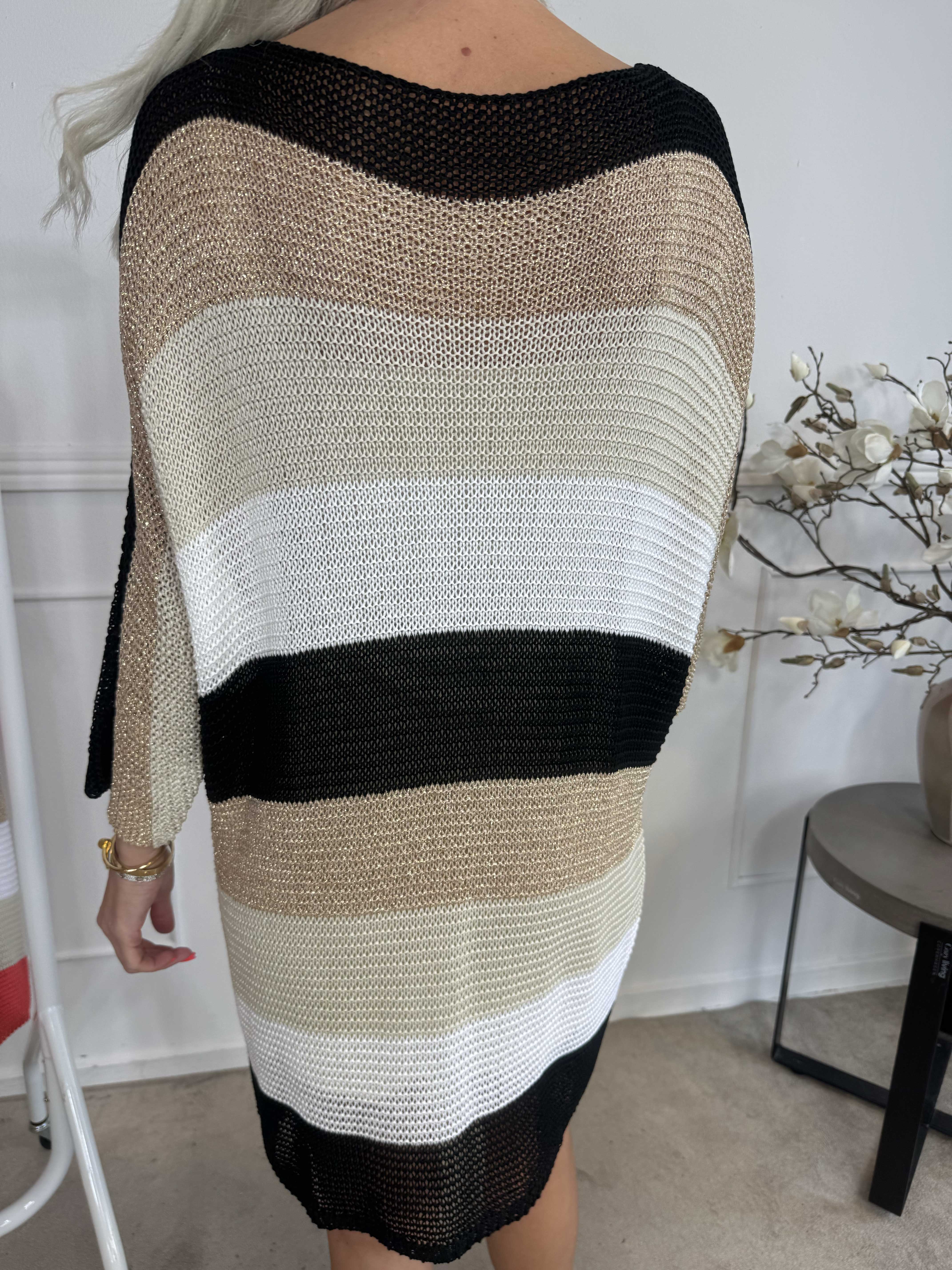 Nina Long - Stribet strikkjole med glittertråde