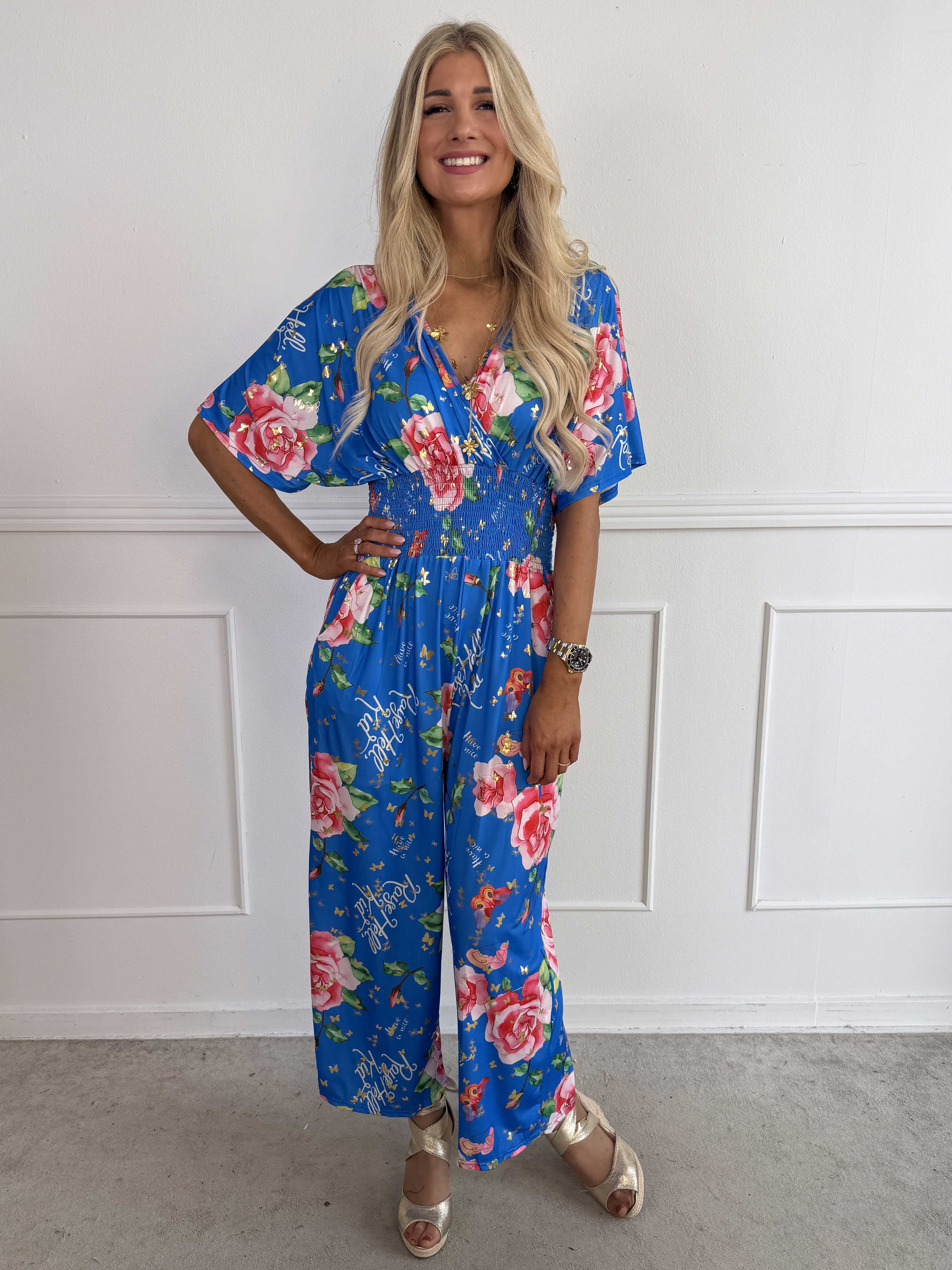 Pams Raise Jumpsuit - Plus size buksedragt med blomsterr og guldsommerfugle