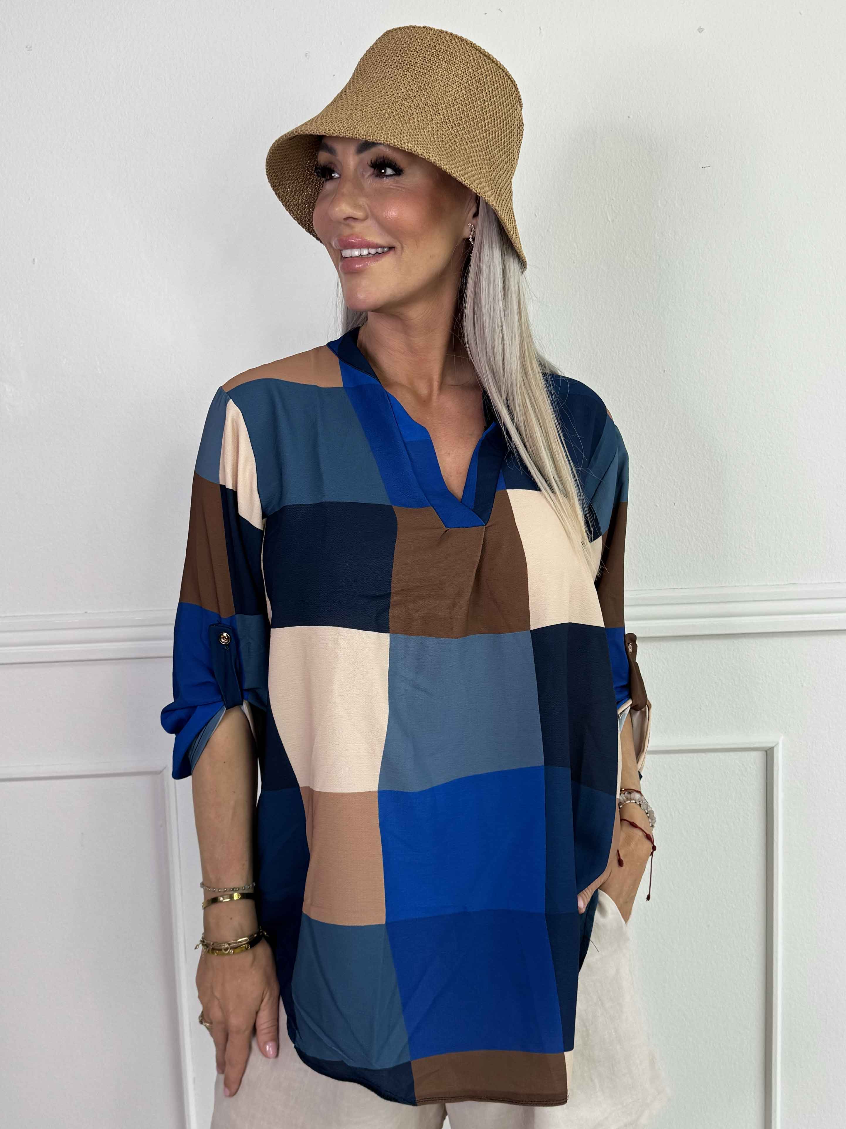 Vanesa - Lang ternet flerfarvet tunika