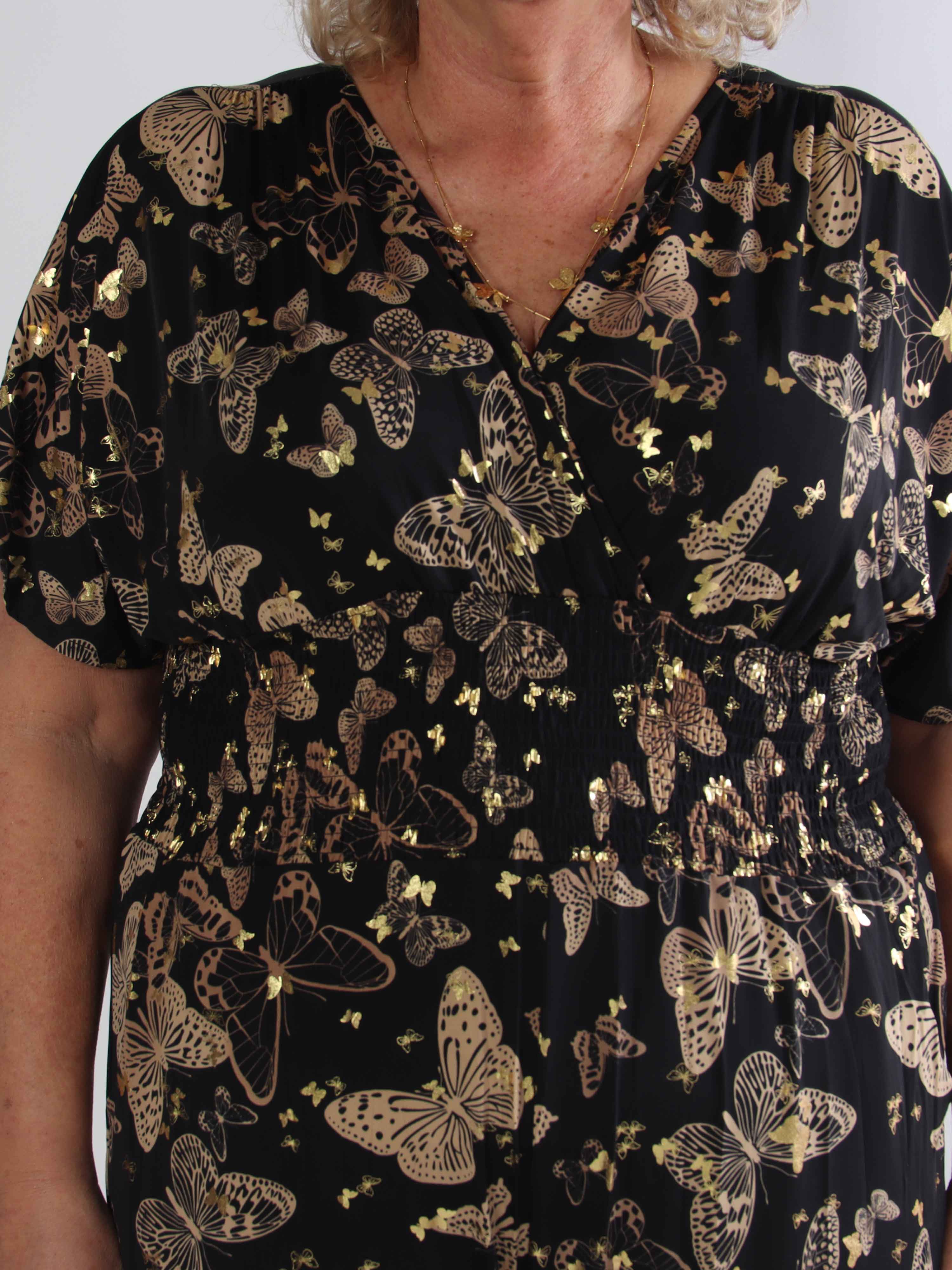 Pams Butterfly Jumpsuit - Elastisk plus size buksedragt i sommerfugleprint