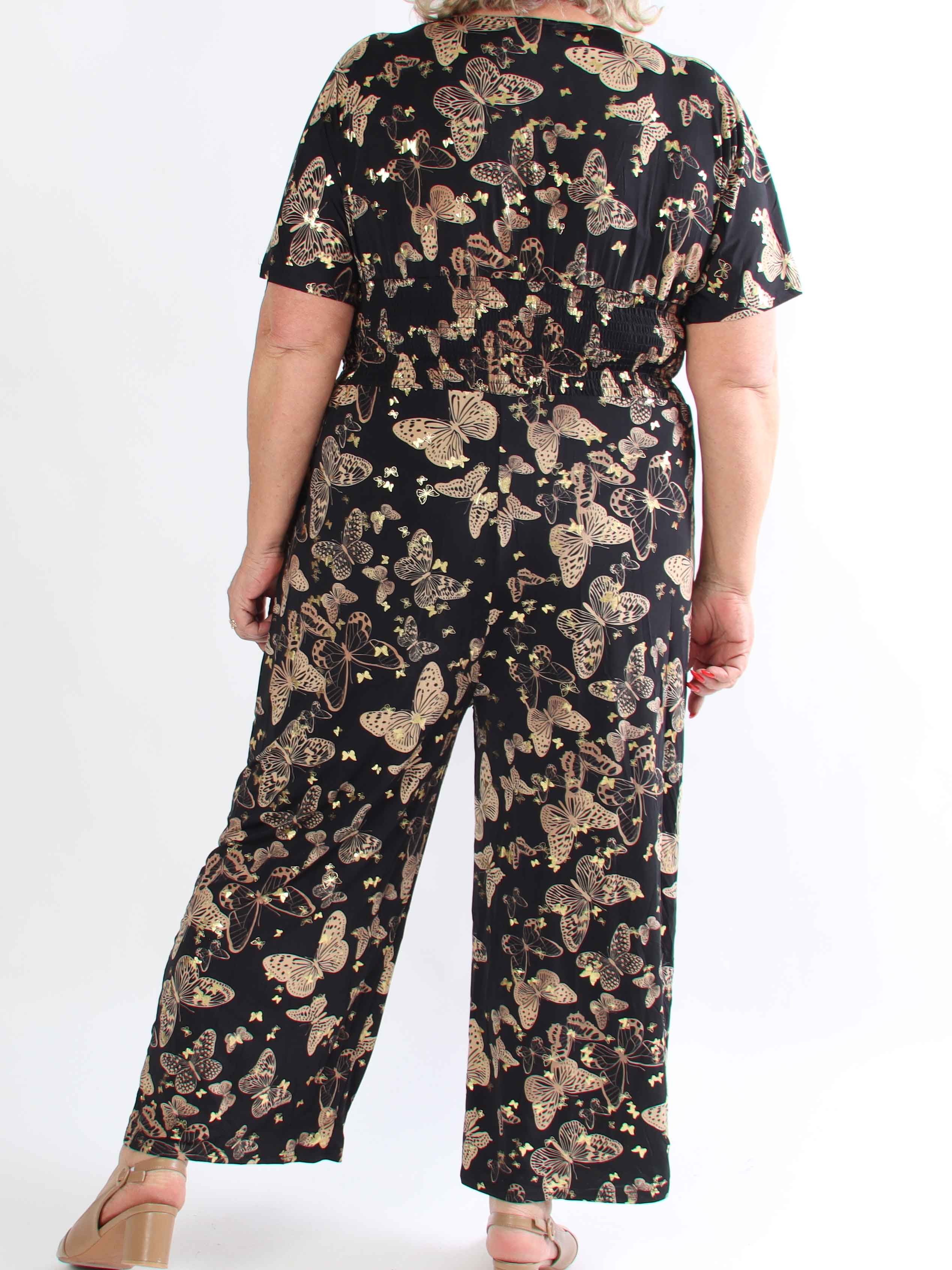Pams Butterfly Jumpsuit - Elastisk plus size buksedragt i sommerfugleprint
