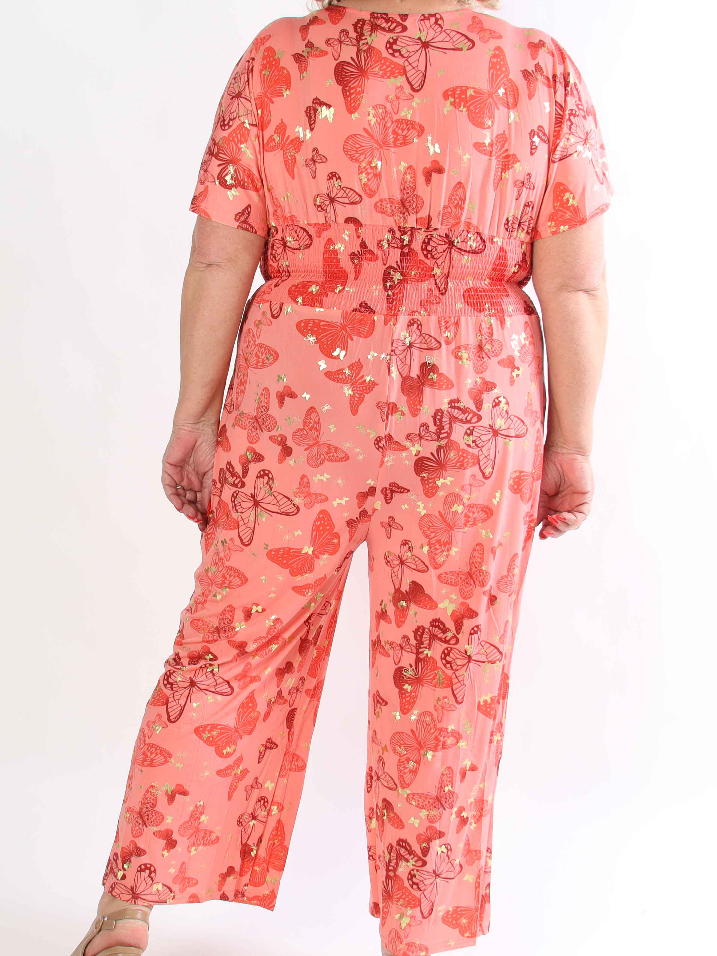 Pams Butterfly Jumpsuit - Elastisk plus size buksedragt i sommerfugleprint