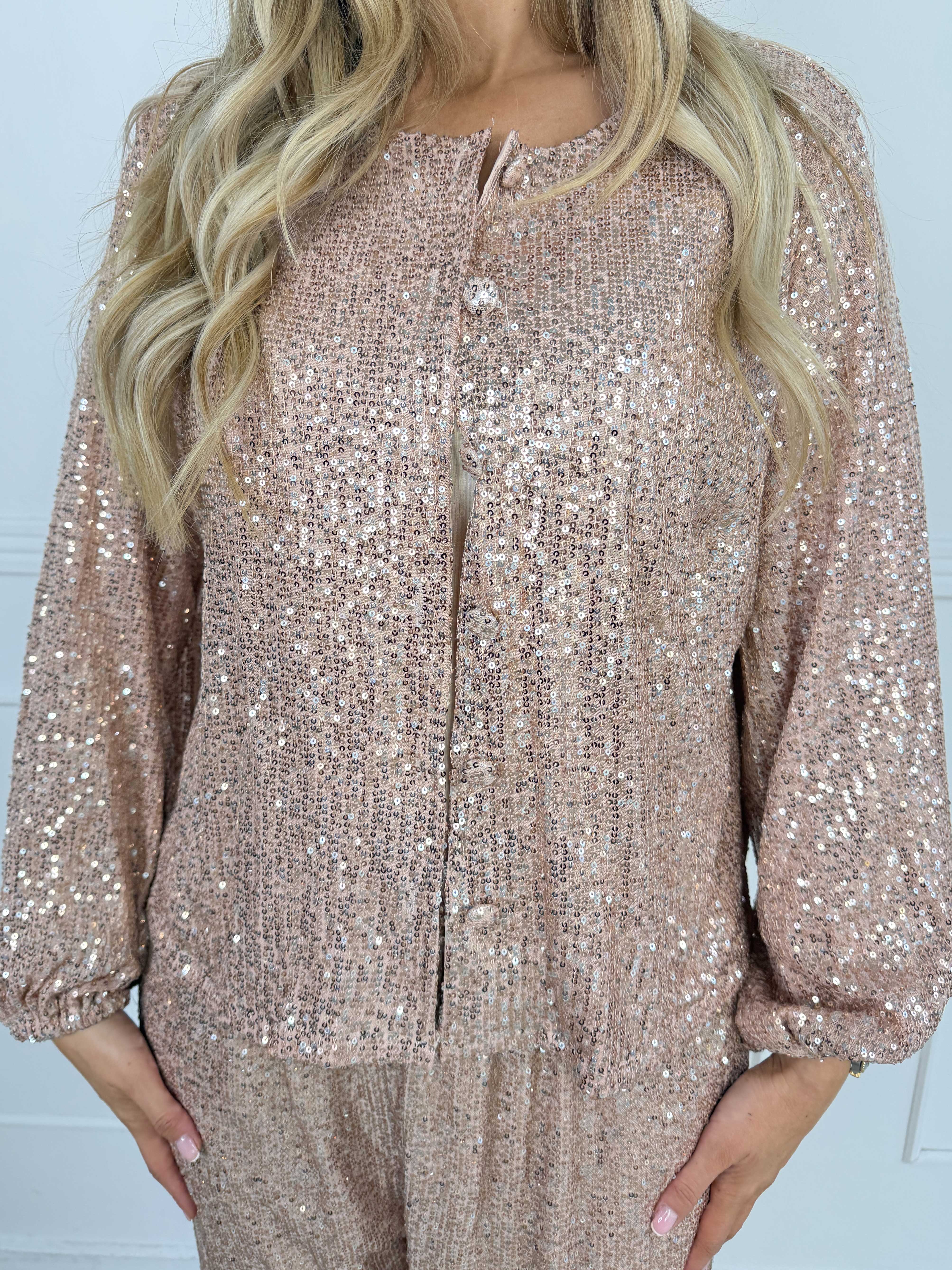 Paige - Paillet cardigan med flotte slåede knapper