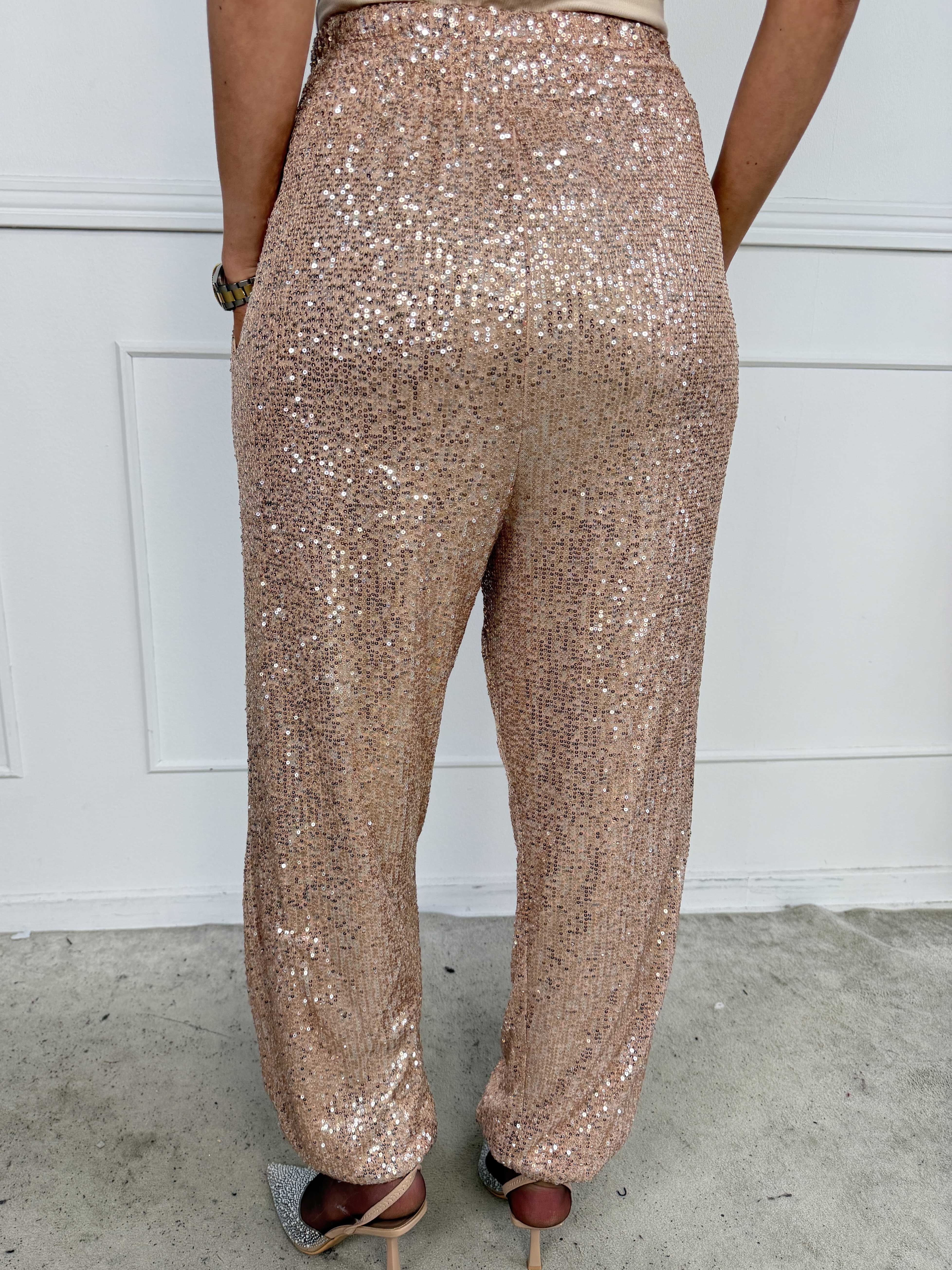 Pams Glitter Harem Pants - Elastiske pailletbukser med smock i taljen