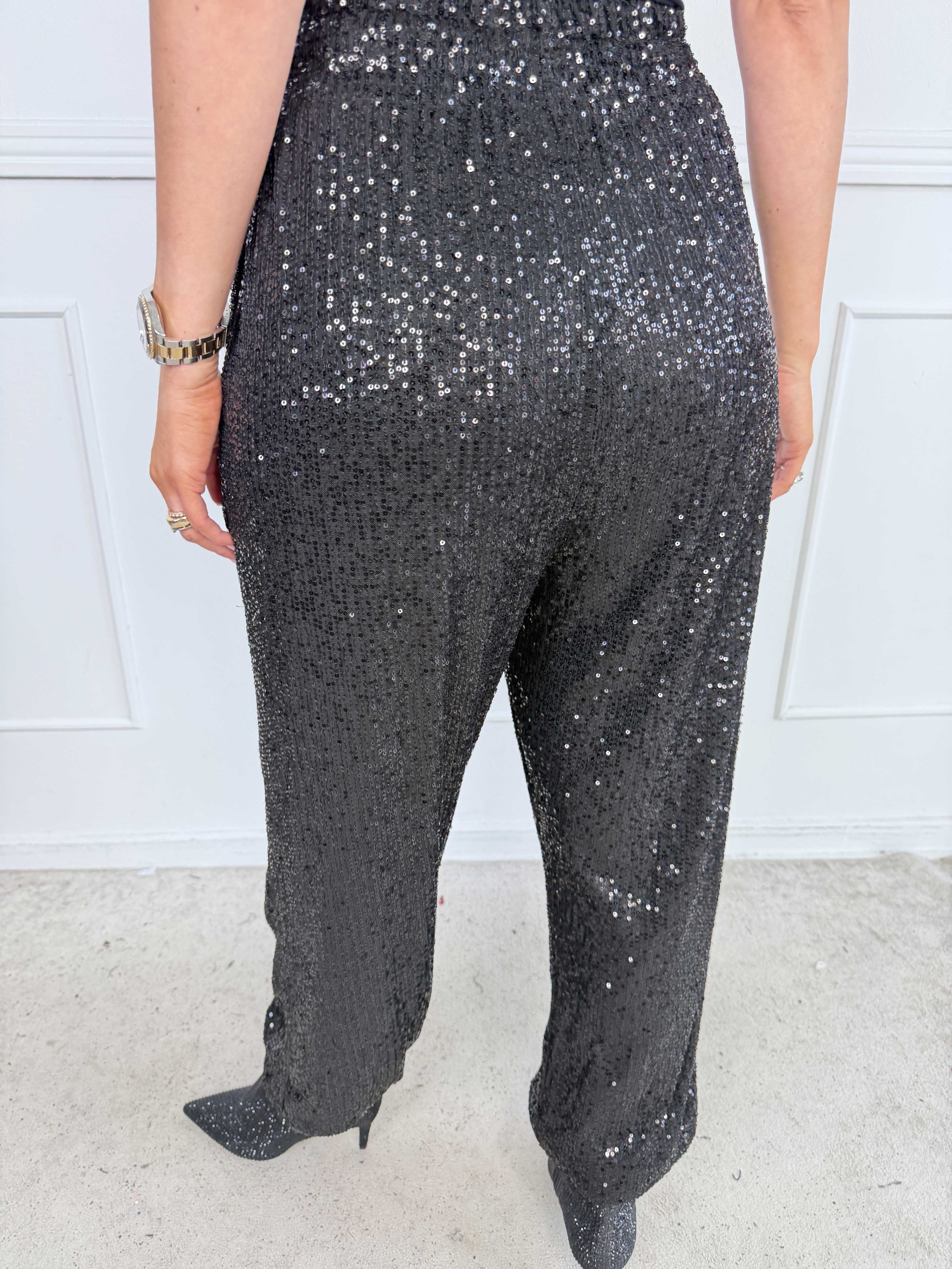 Pams Glitter Harem Pants - Elastiske plus size pailletbukser med smock i taljen