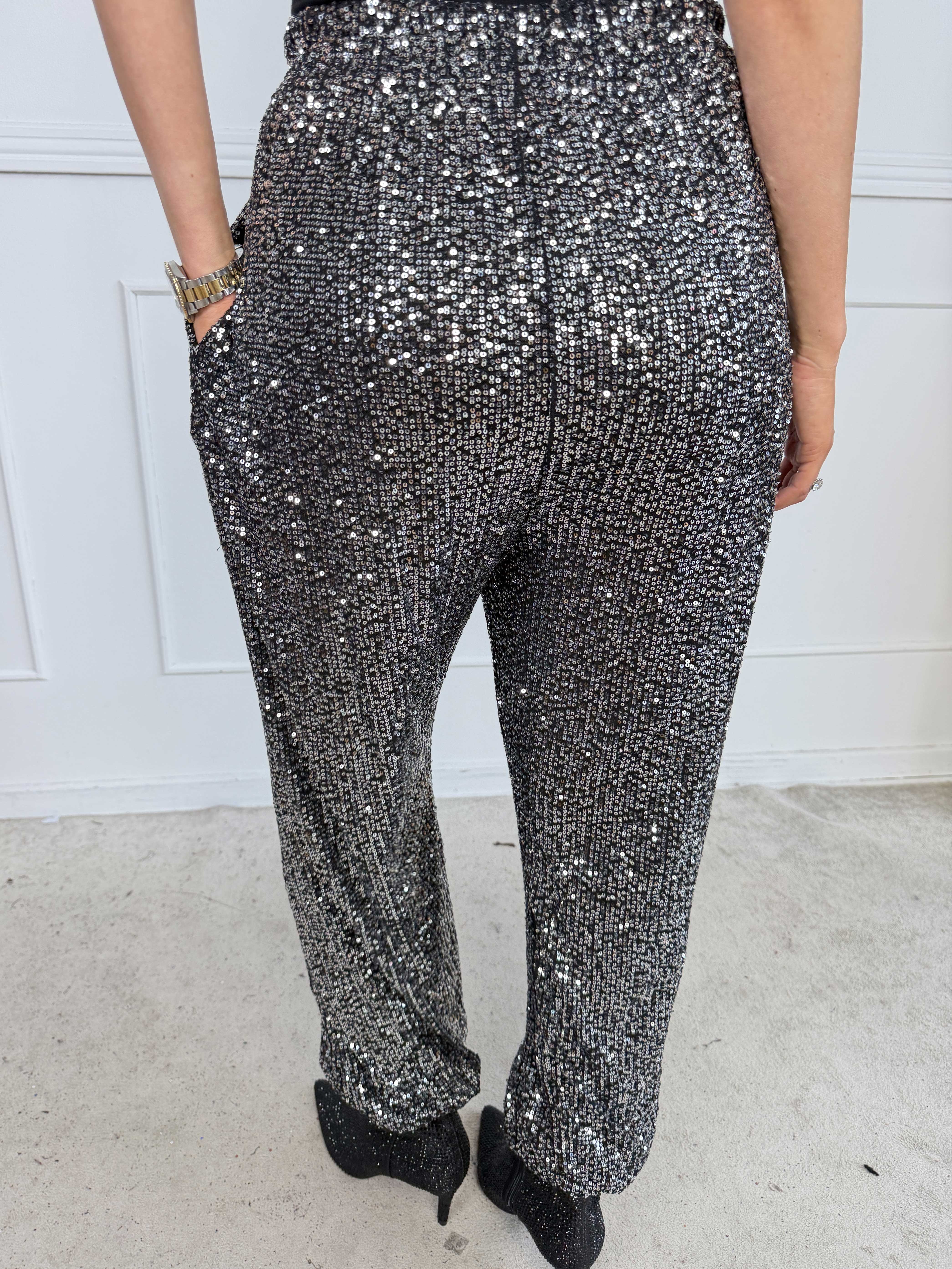 Pams Glitter Harem Pants - Elastiske pailletbukser med smock i taljen