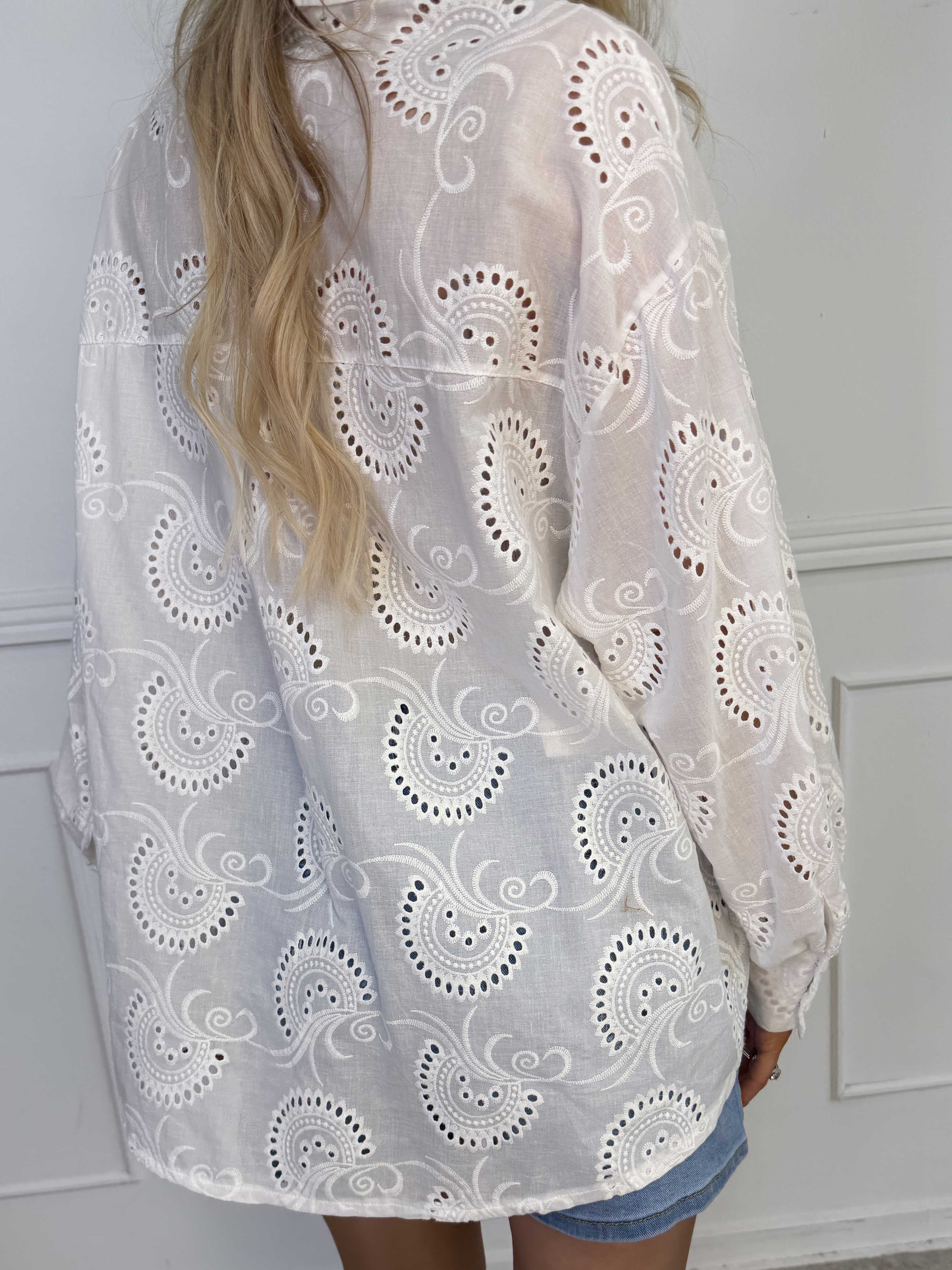 Lona Broderie - Broderie anglaise plus size skjorte i viskose