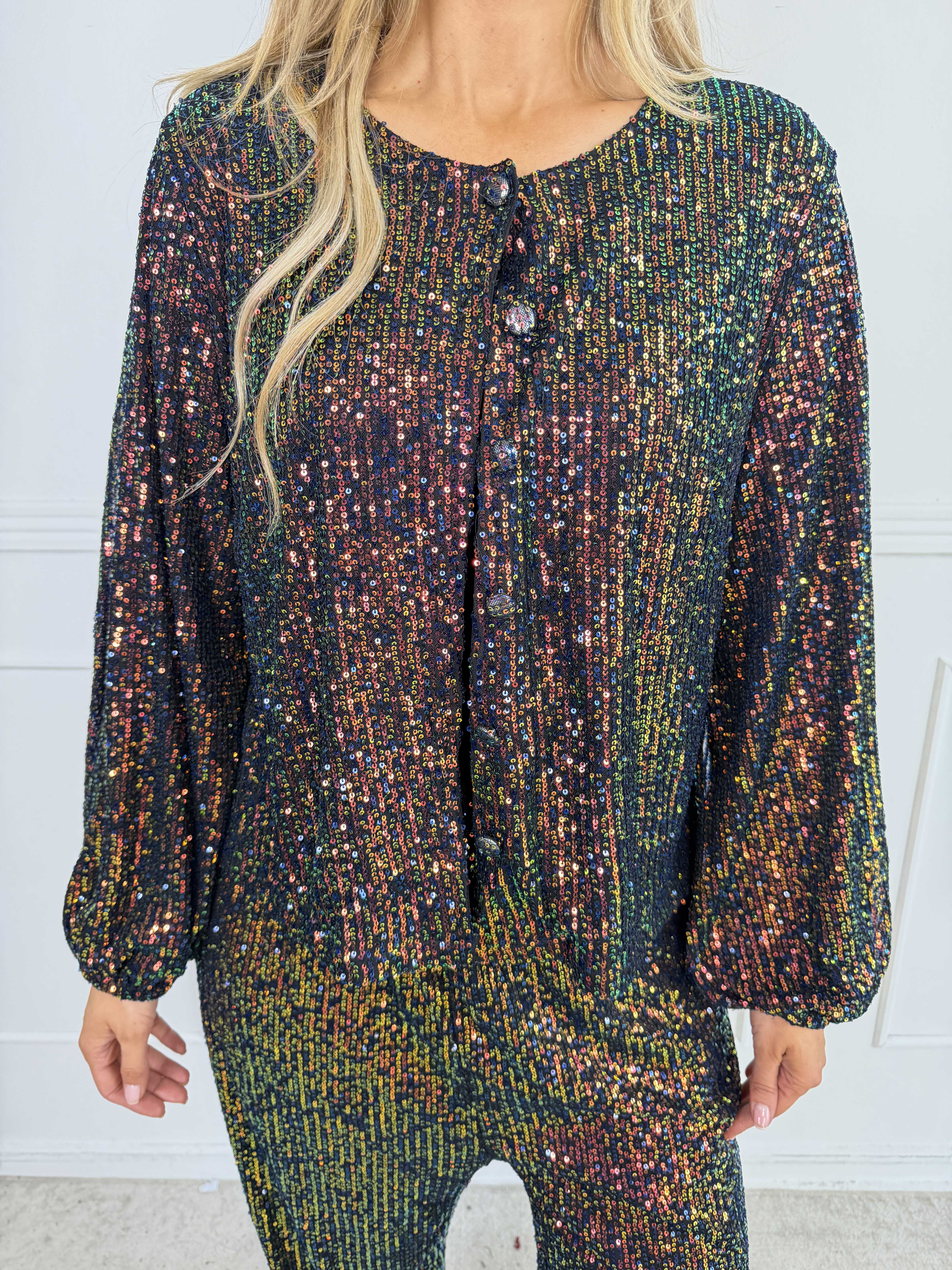 Paige - Paillet cardigan med flotte slåede knapper