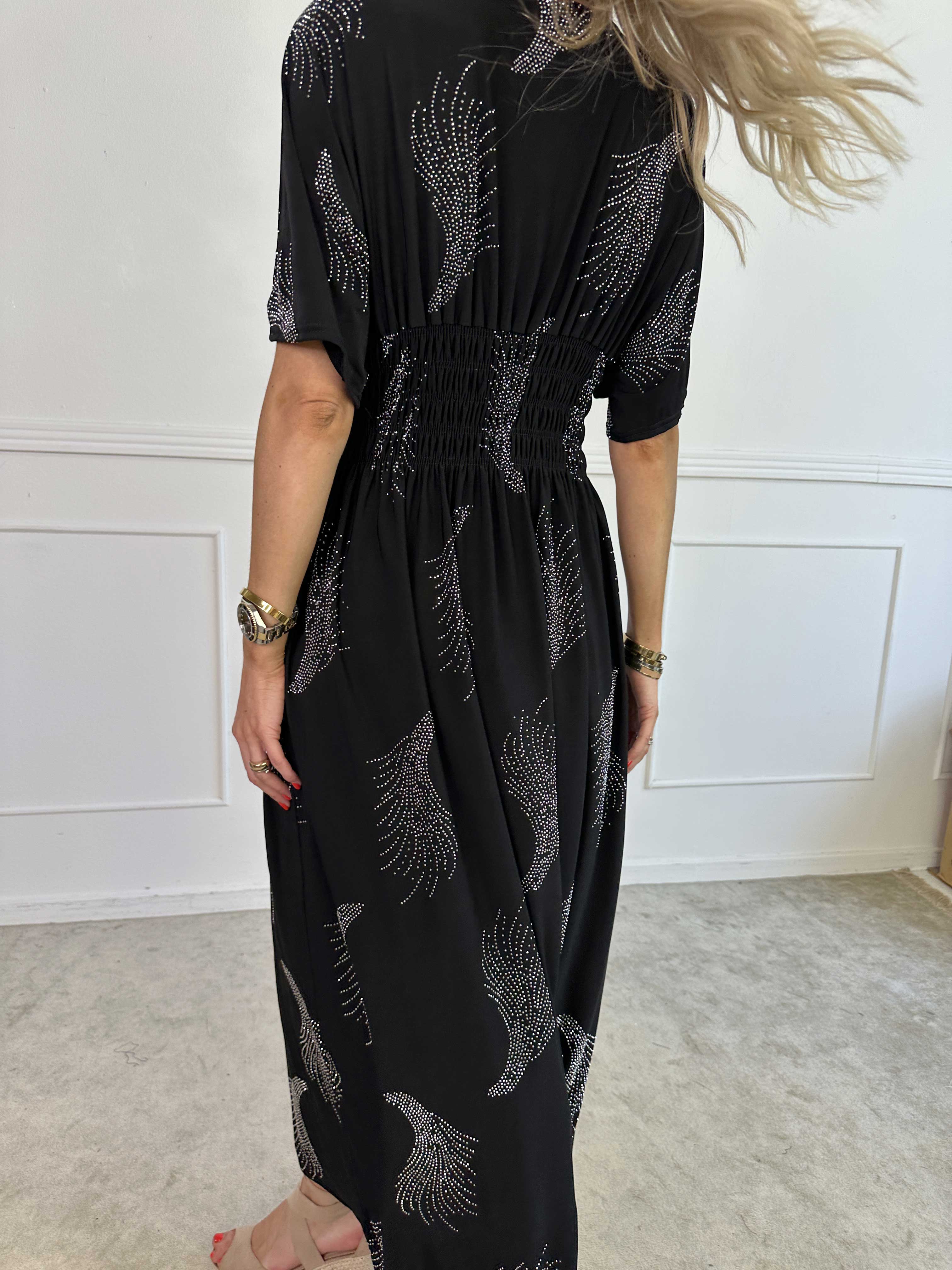 Pams Leaf Crystal - Lang elastisk kjole med mønster af similisten