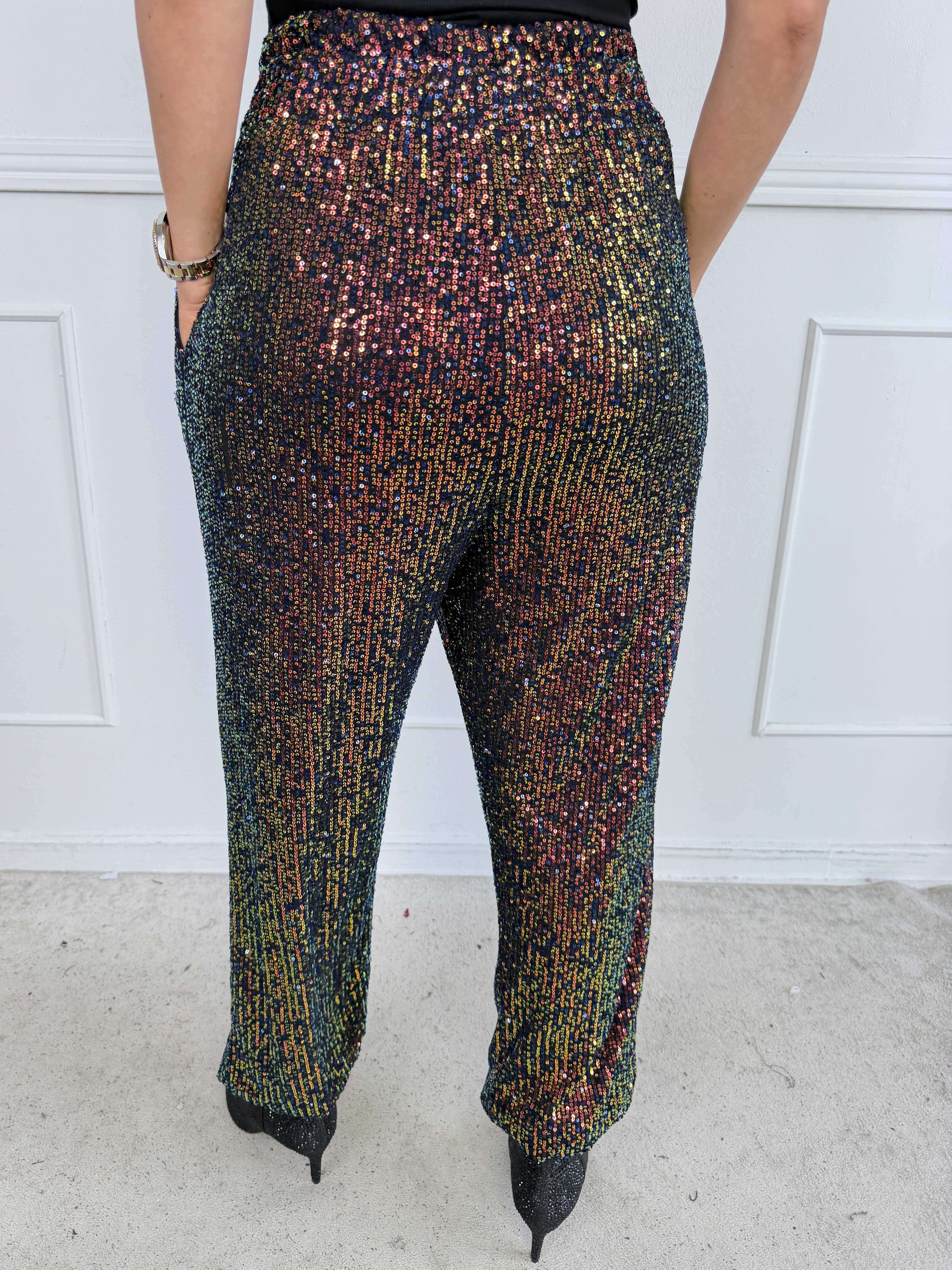 Pams Glitter Harem Pants - Elastiske plus size pailletbukser med smock i taljen