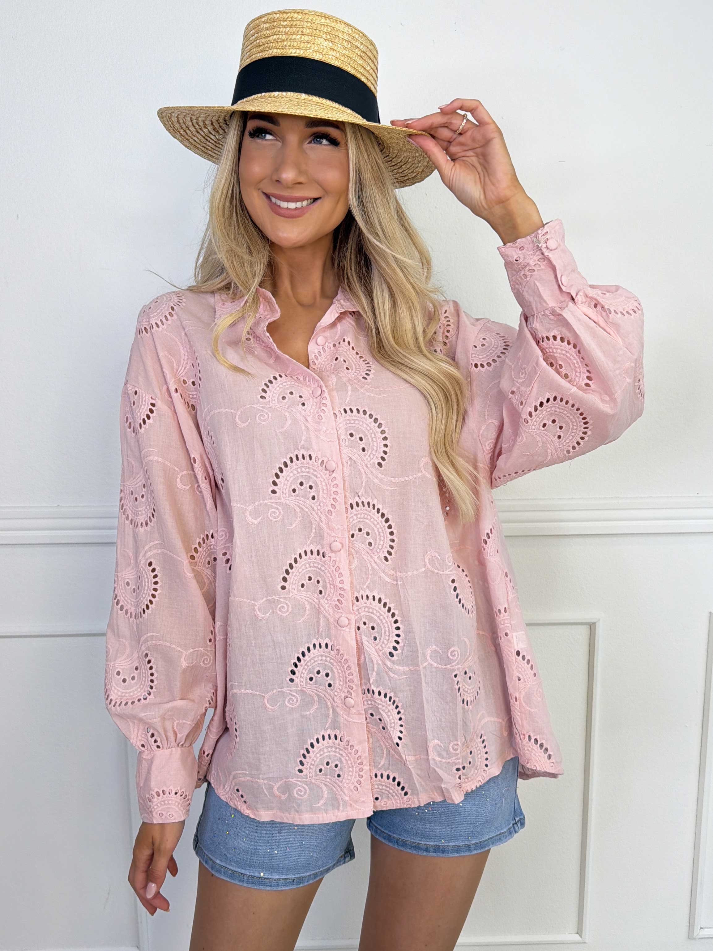 Lona Broderie - Broderie anglaise plus size skjorte i viskose