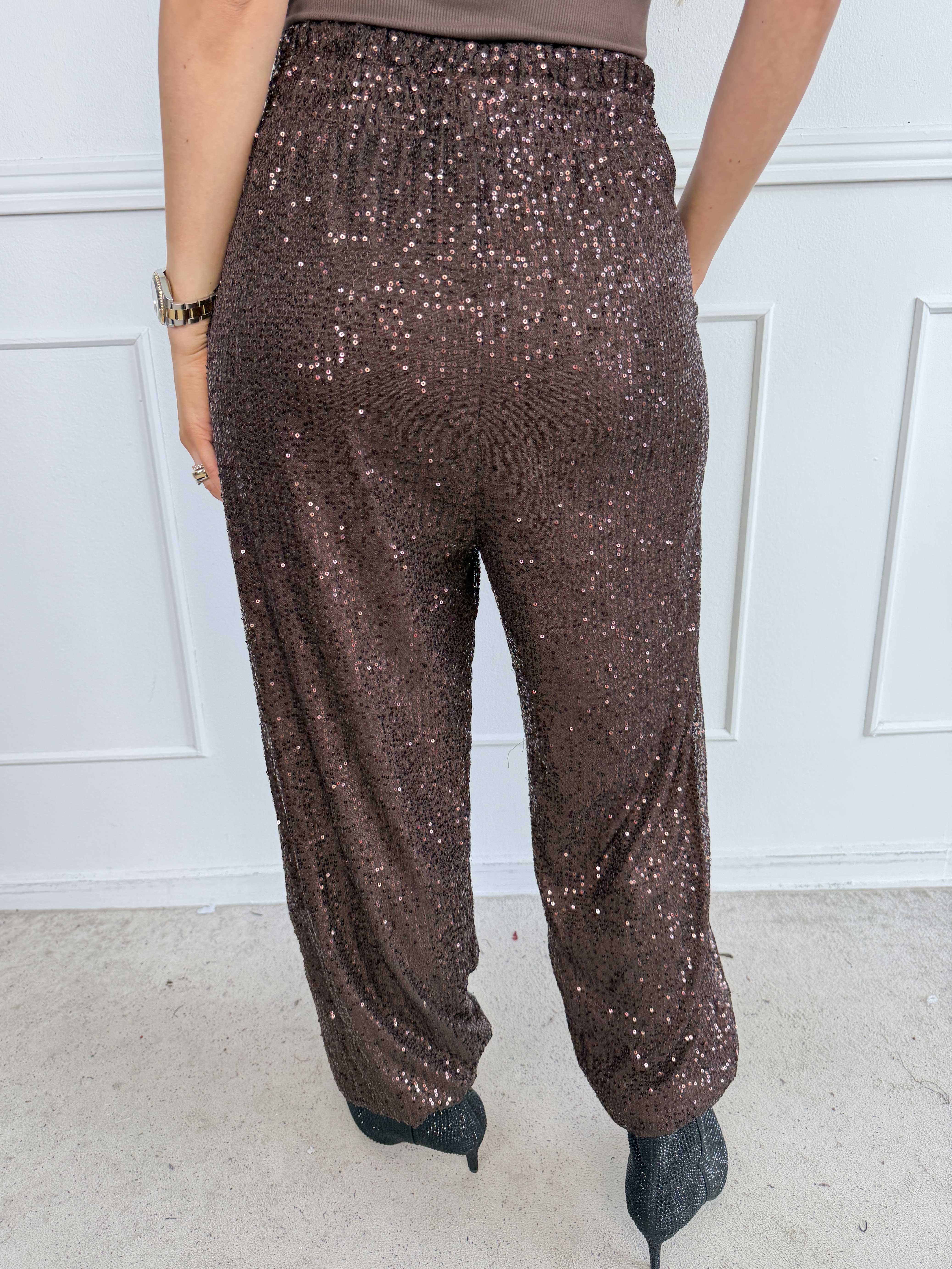 Pams Glitter Harem Pants - Elastiske pailletbukser med smock i taljen