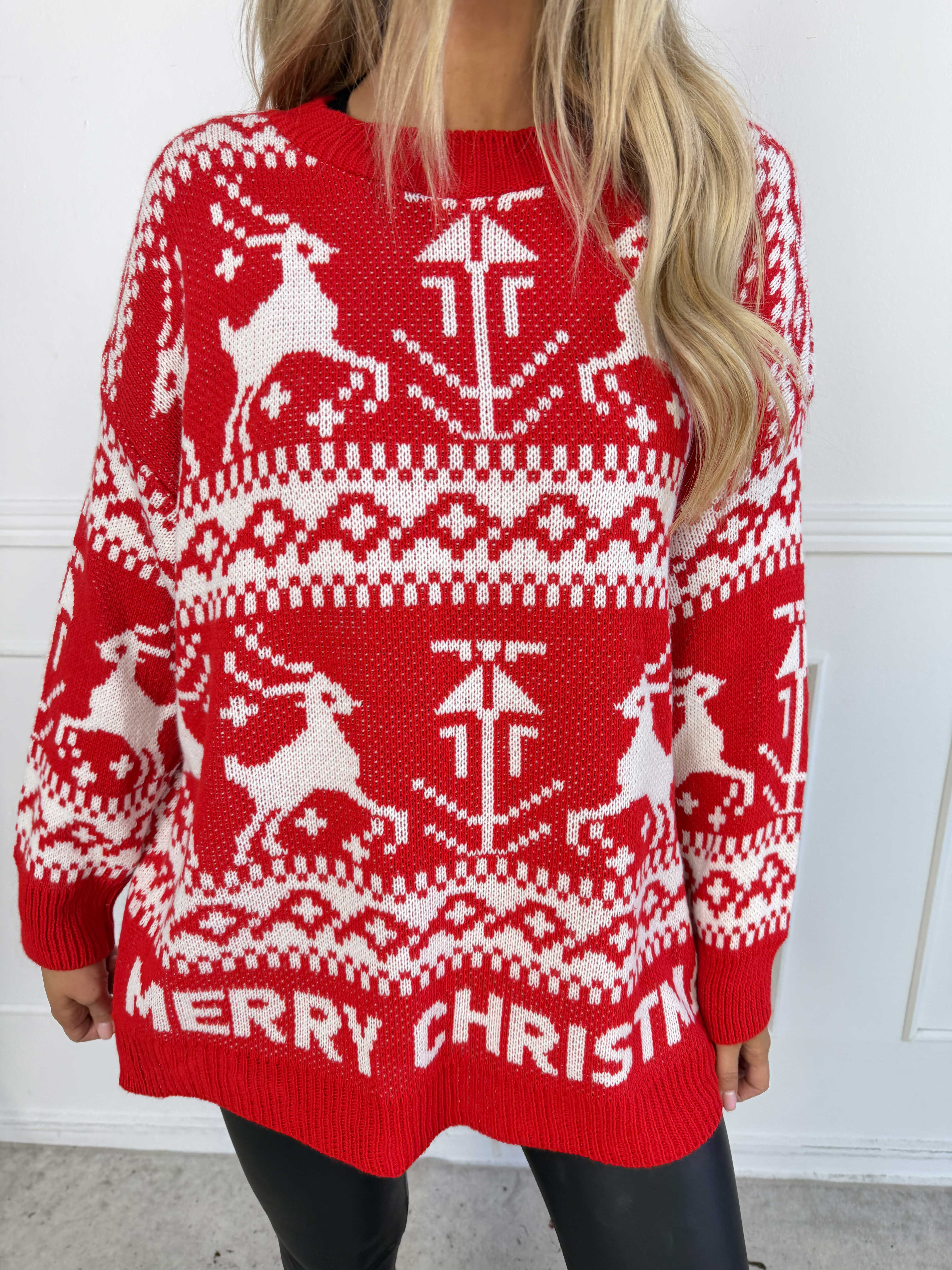 Jingle - Plus size julestrik med fine rensdyr og teksten “MERRY CHRISTMAS”