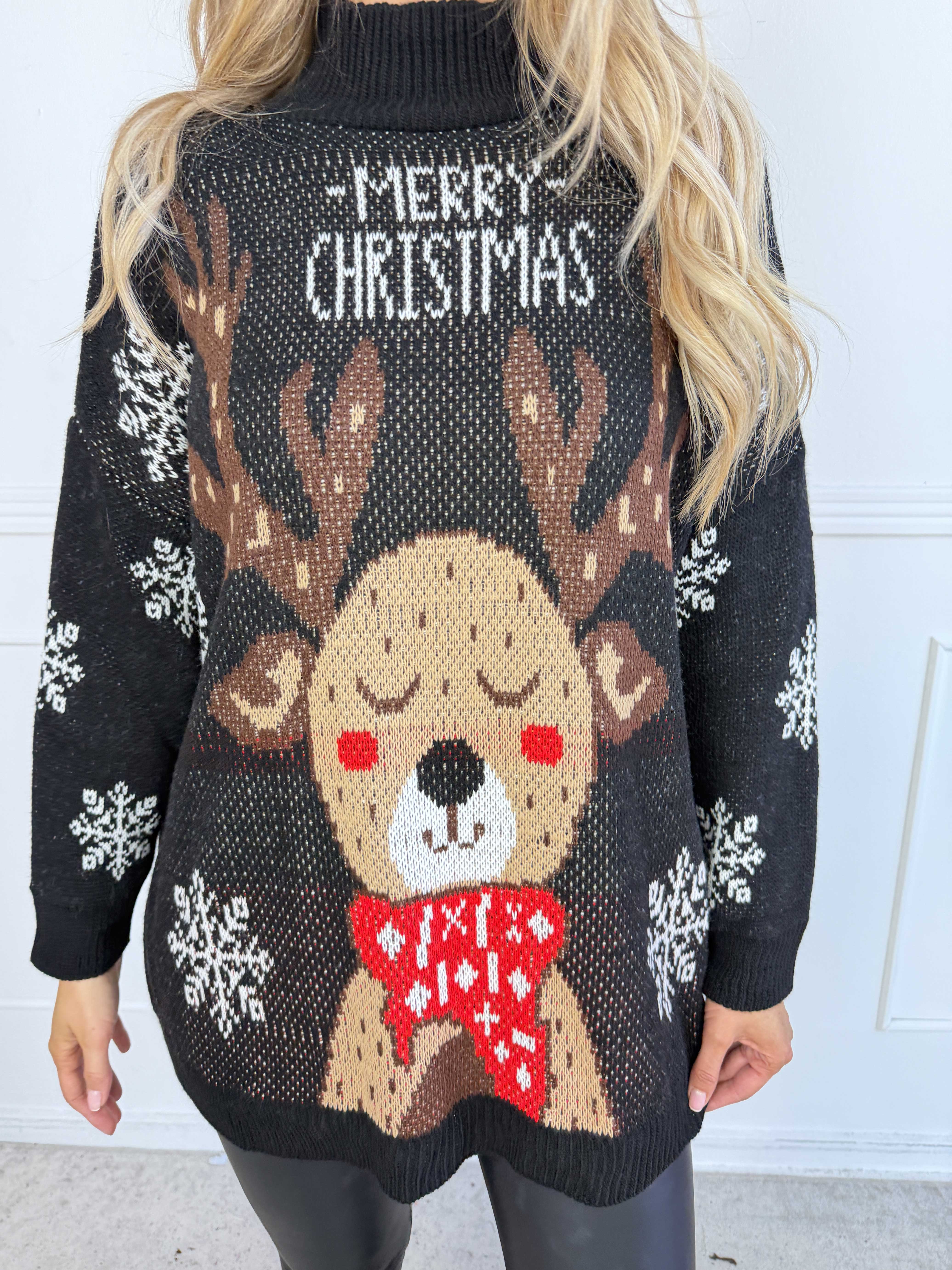 Hollybell - Dejlig varm plus size julestrik med Rudolf og snefnugmotiver