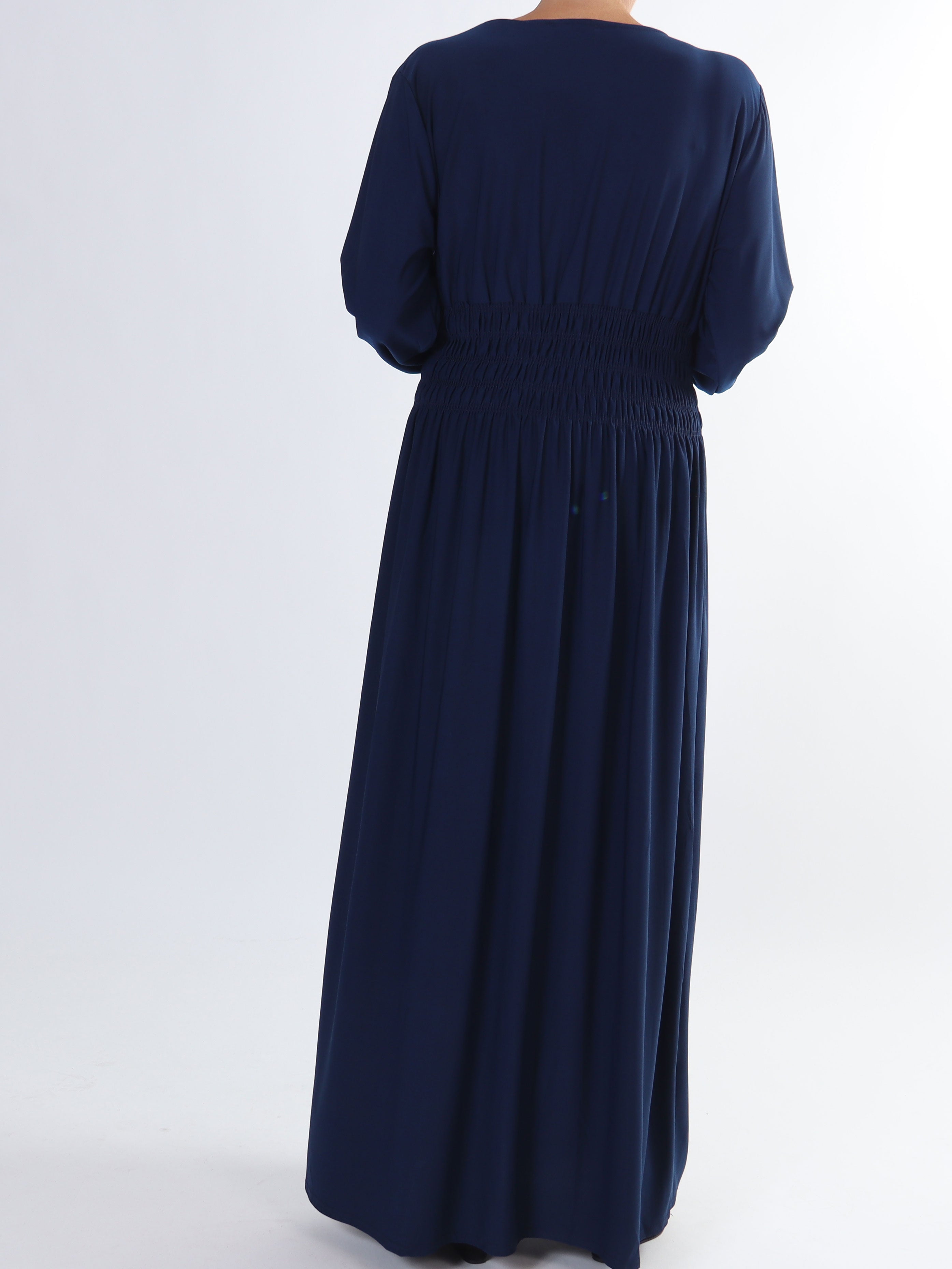 Pams Plain L/S - Elastisk plus size kjole med smock og lange ærmer