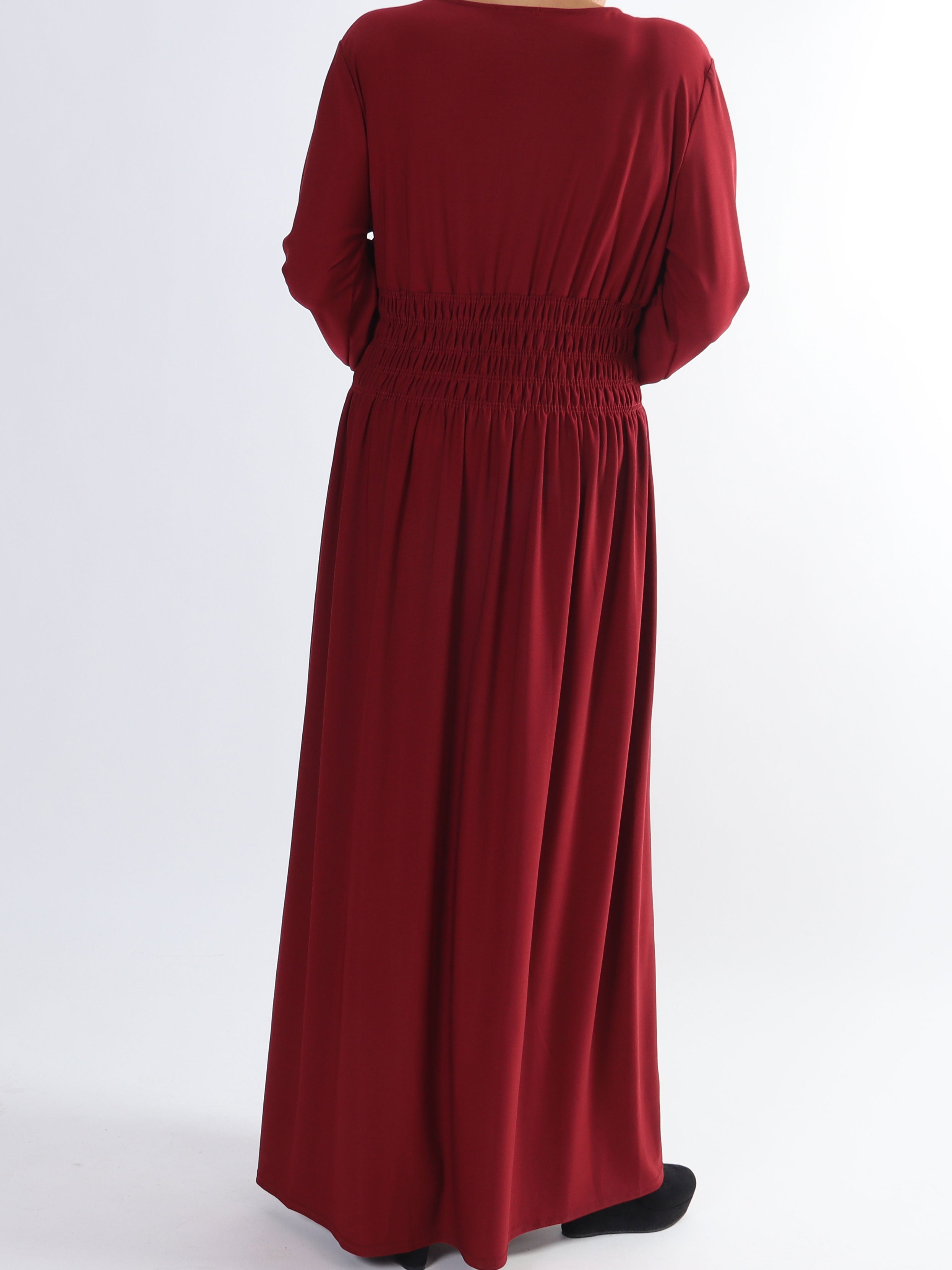 Pams Plain L/S - Elastisk plus size kjole med smock og lange ærmer