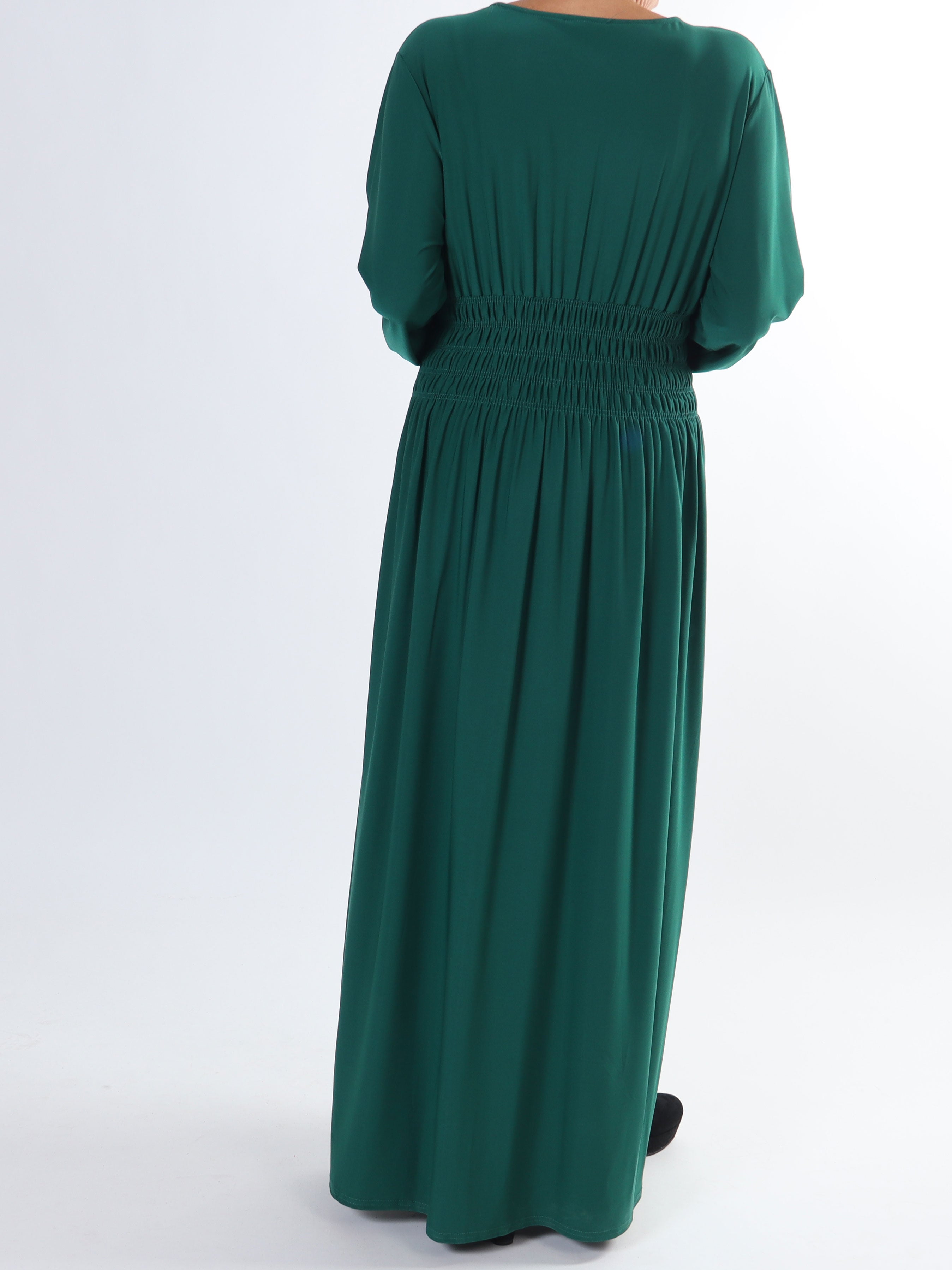 Pams Plain L/S - Elastisk plus size kjole med smock og lange ærmer