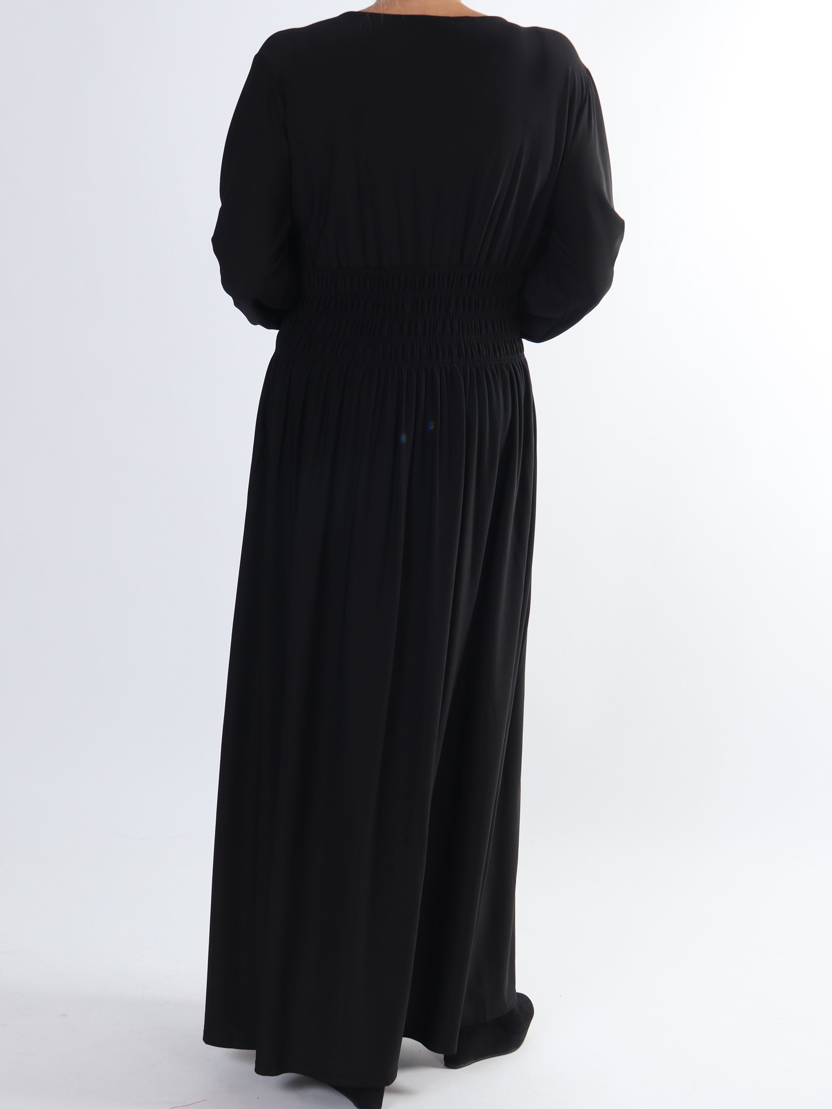 Pams Plain L/S - Elastisk plus size kjole med smock og lange ærmer